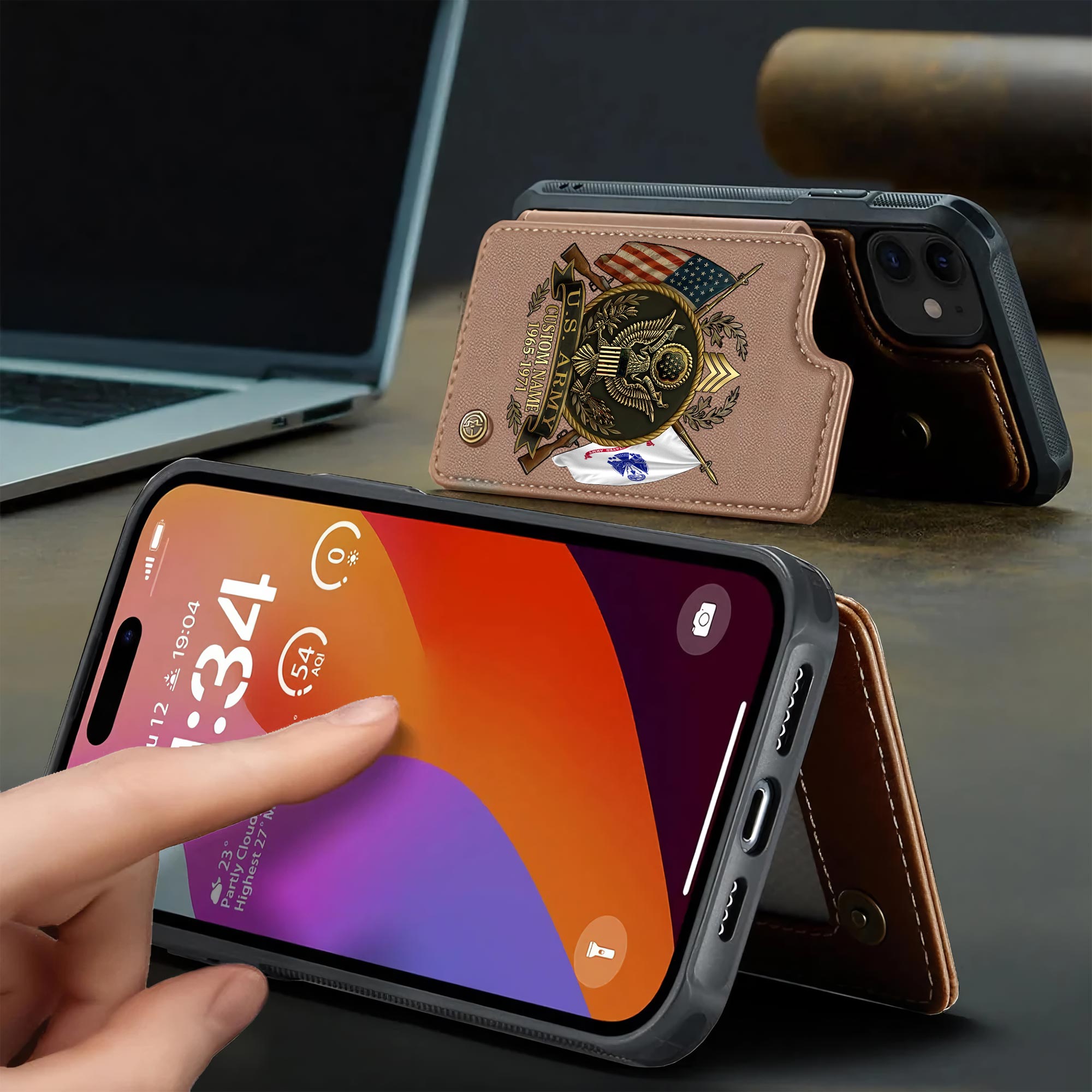 US Army, Defender of Freedom - Leather Flip Phone Case - Image 3