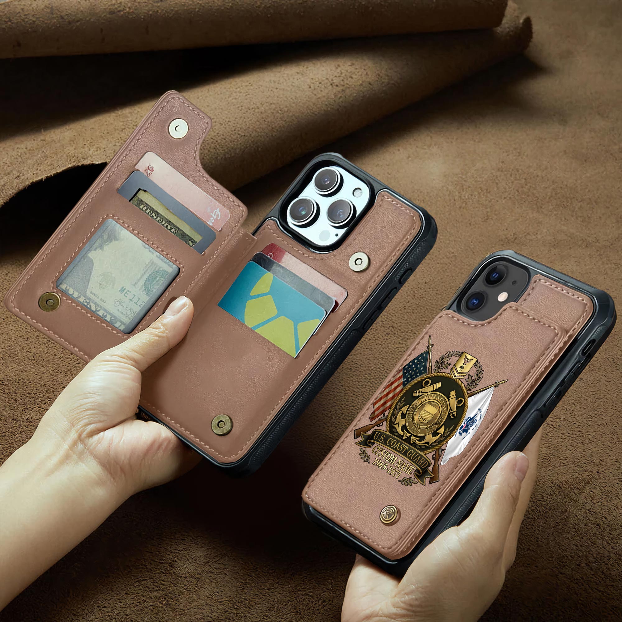 US Coast Guard, E 3 Blue - Leather Flip Phone Case - Image 2