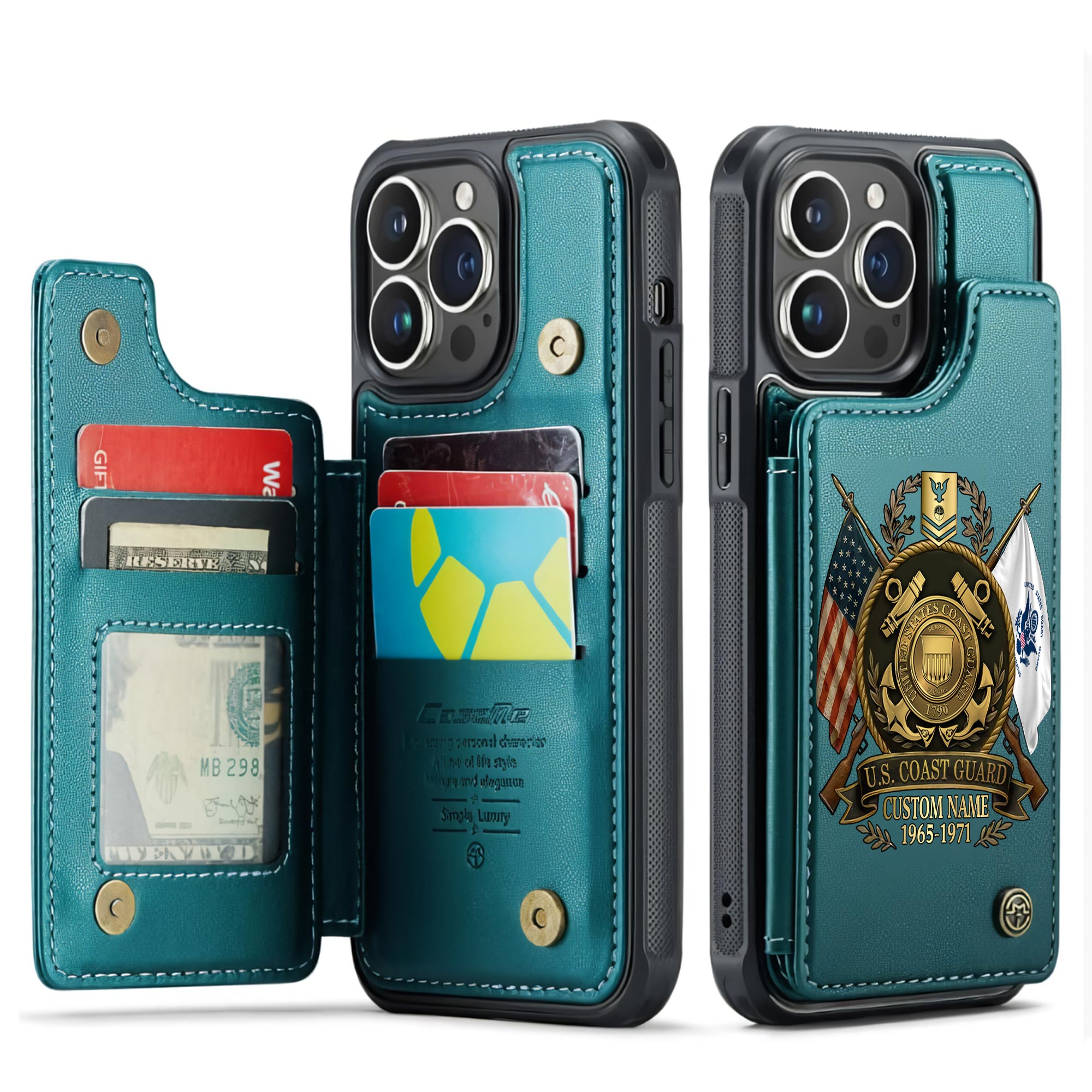 US Coast Guard, E 3 Blue - Leather Flip Phone Case - Image 5