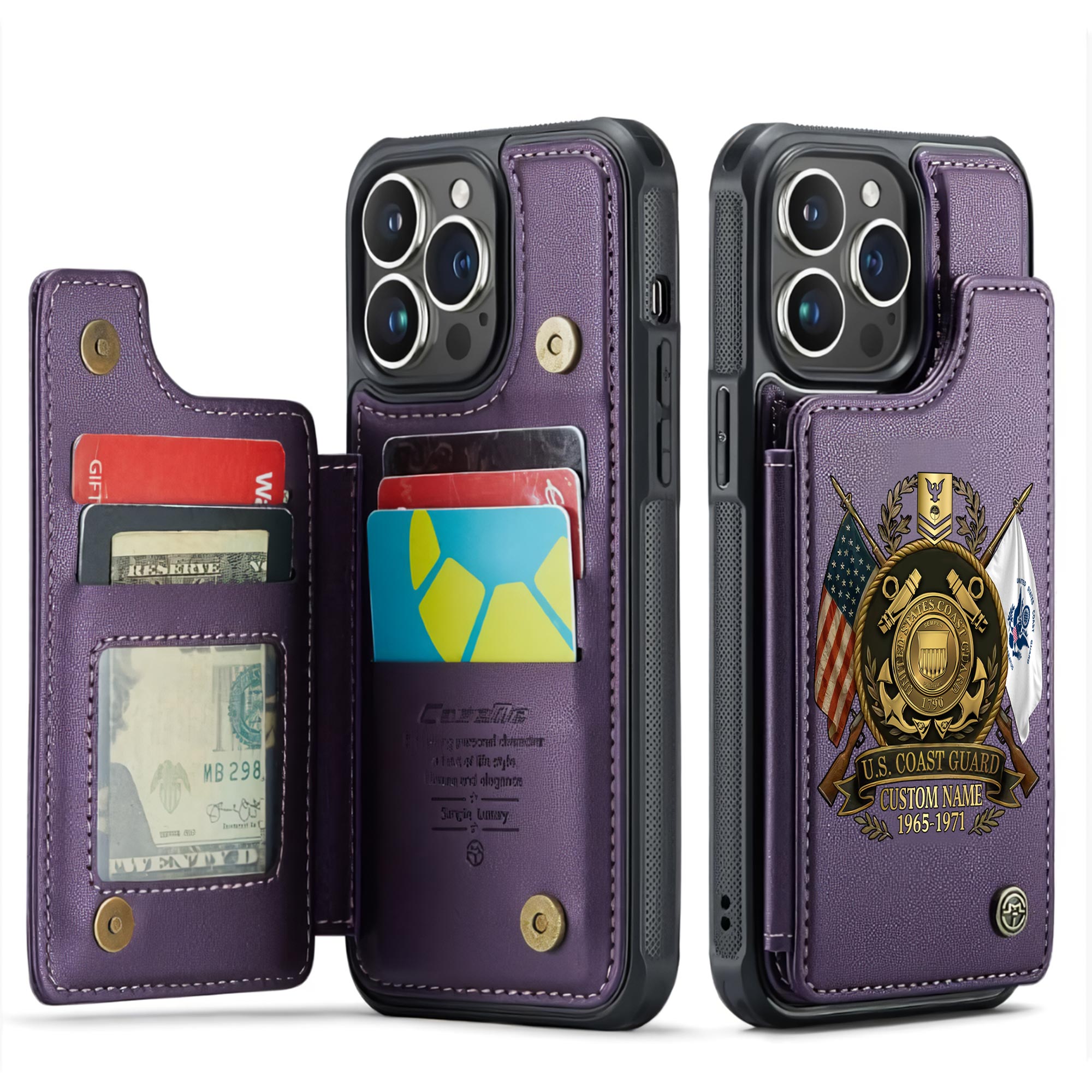 US Coast Guard, E 3 Blue - Leather Flip Phone Case - Image 6