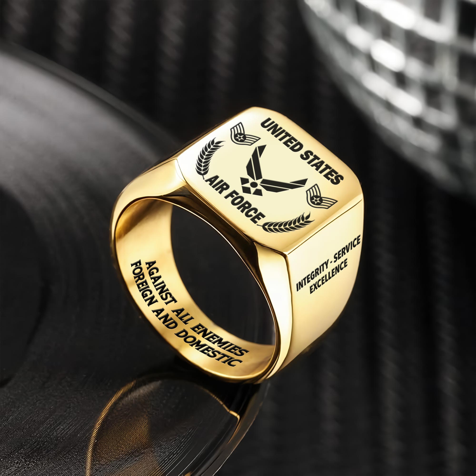 US Air Force , American By Birth, Veteran By Choice - Engraved Men's Ring - Image 2