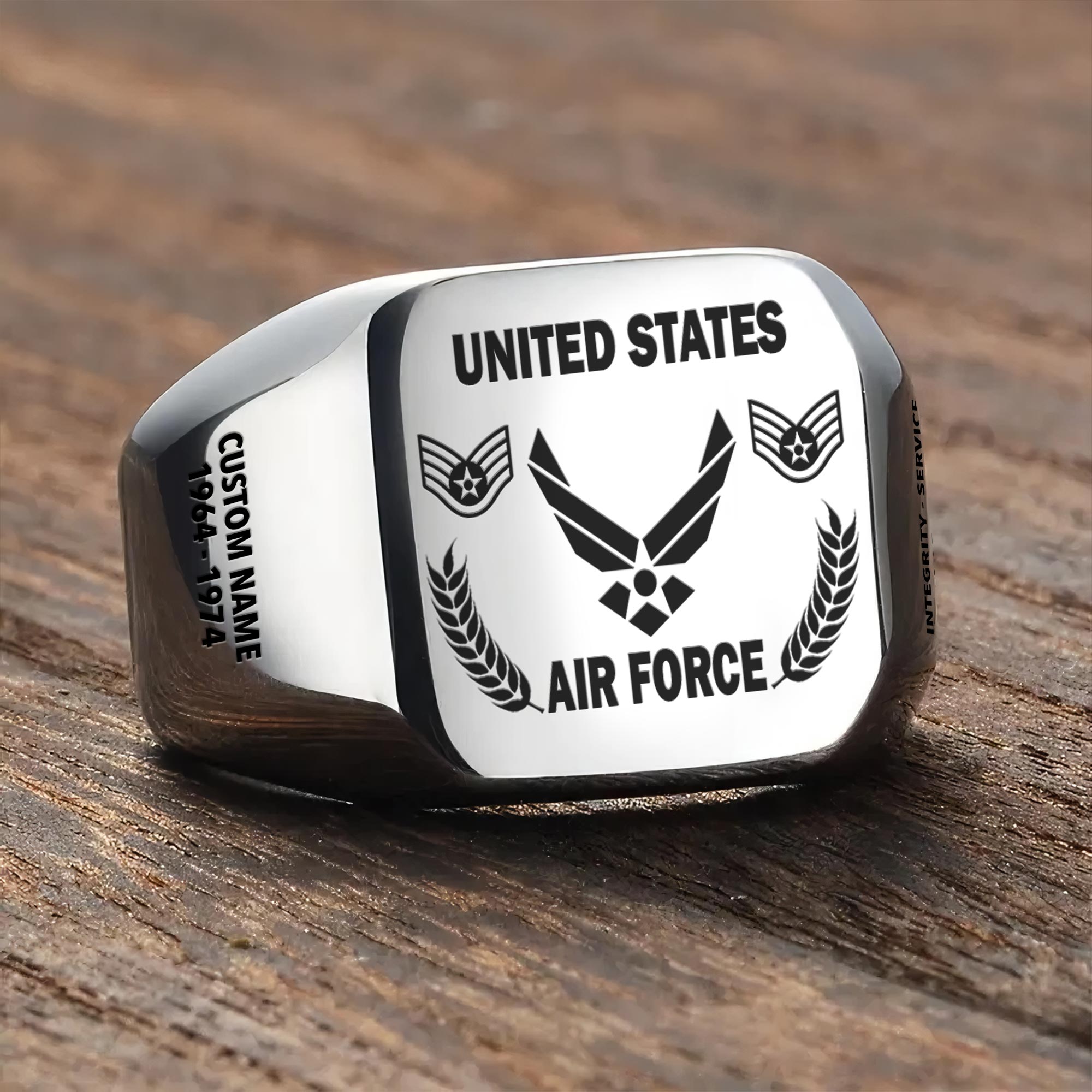 US Air Force , American By Birth, Veteran By Choice - Engraved Men's Ring - Image 3