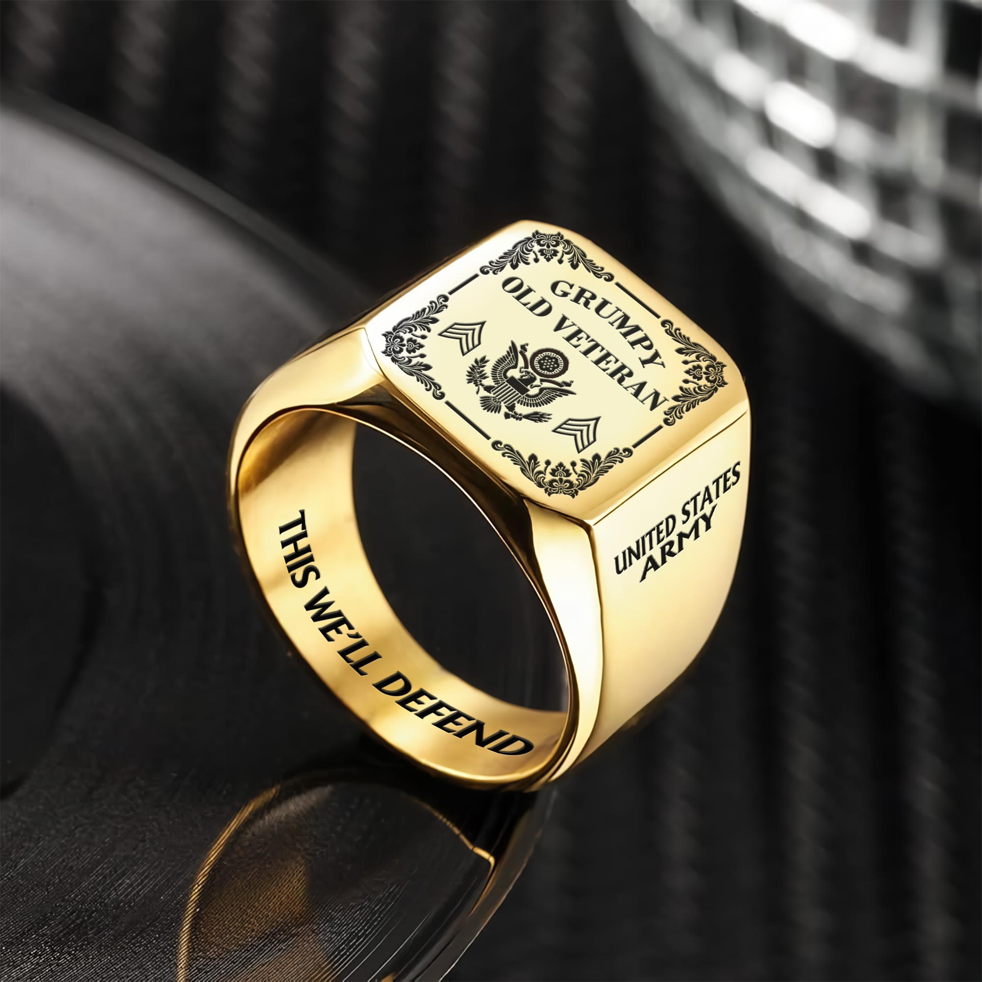 US Army, E 5 Army Specialist - Engraved Men's Ring - Image 2
