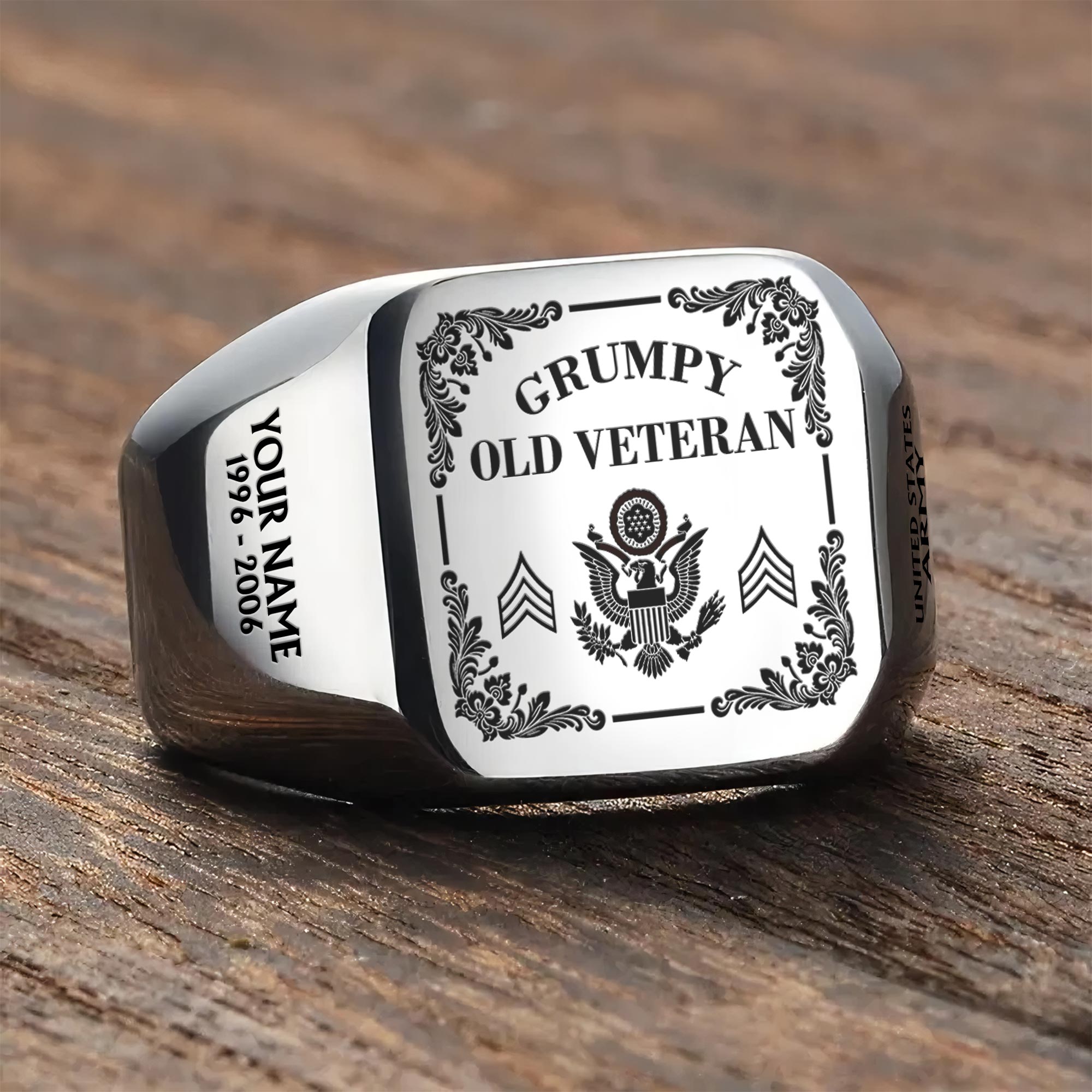 US Army, E 5 Army Specialist - Engraved Men's Ring - Image 3