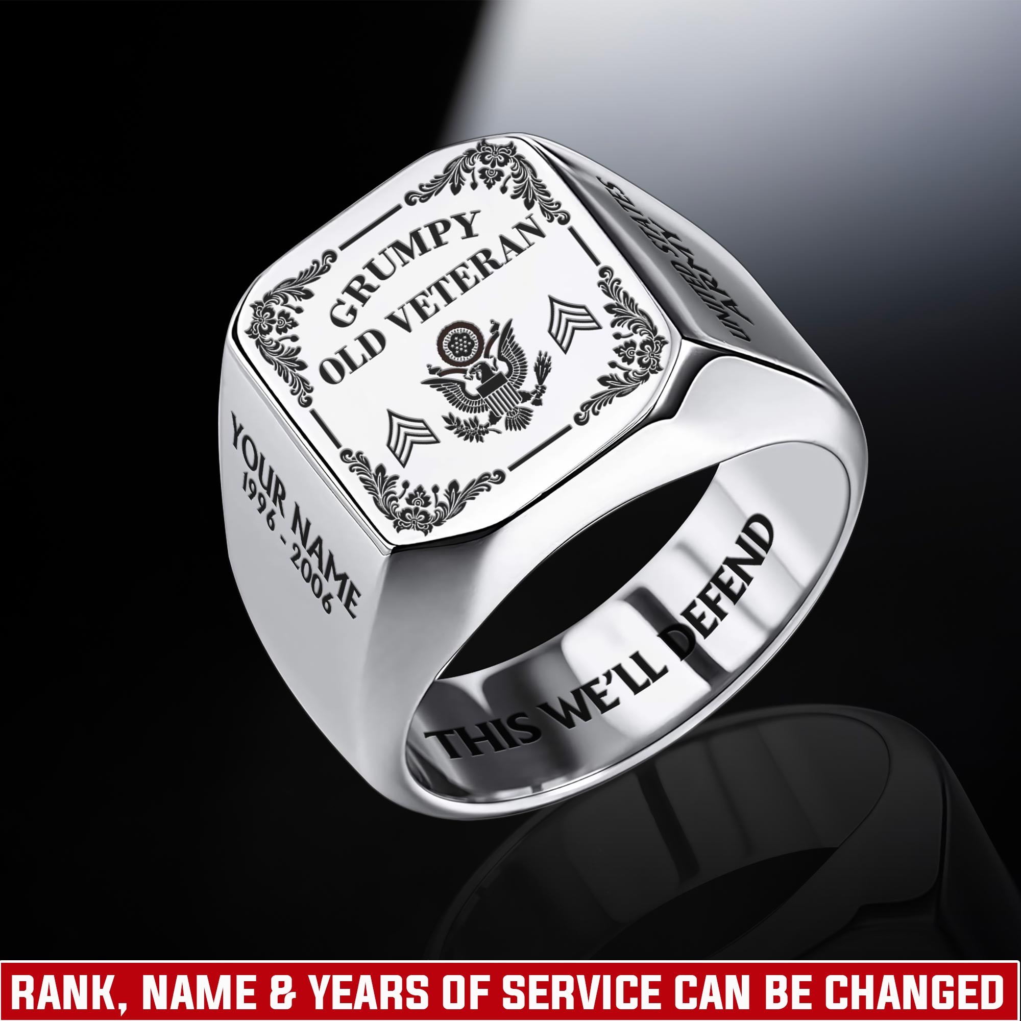 US Army, E 5 Army Specialist - Engraved Men's Ring
