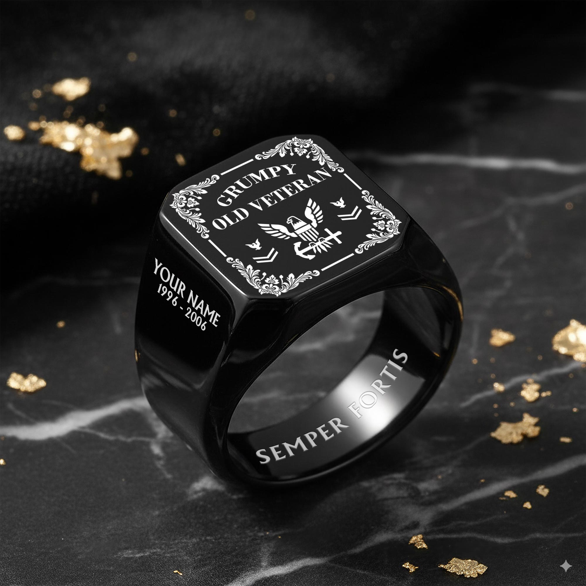 US Navy, E 5 Red - Engraved Men's Ring - Image 8