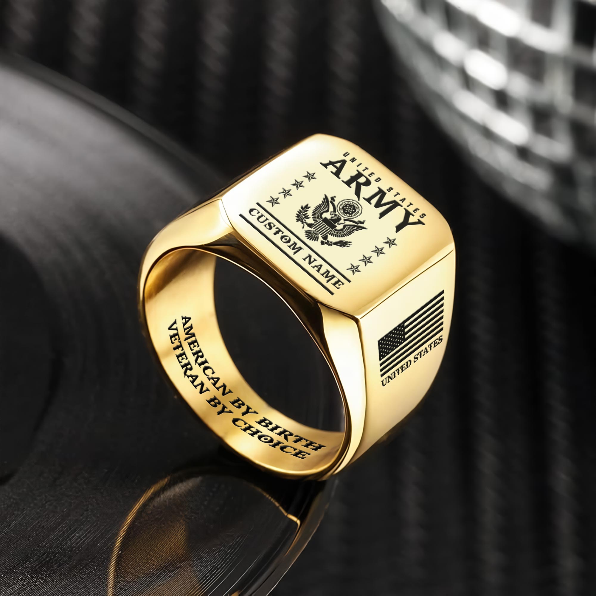 US Army, American By Birth, Veteran By Choice - Engraved Men's Ring - Image 2