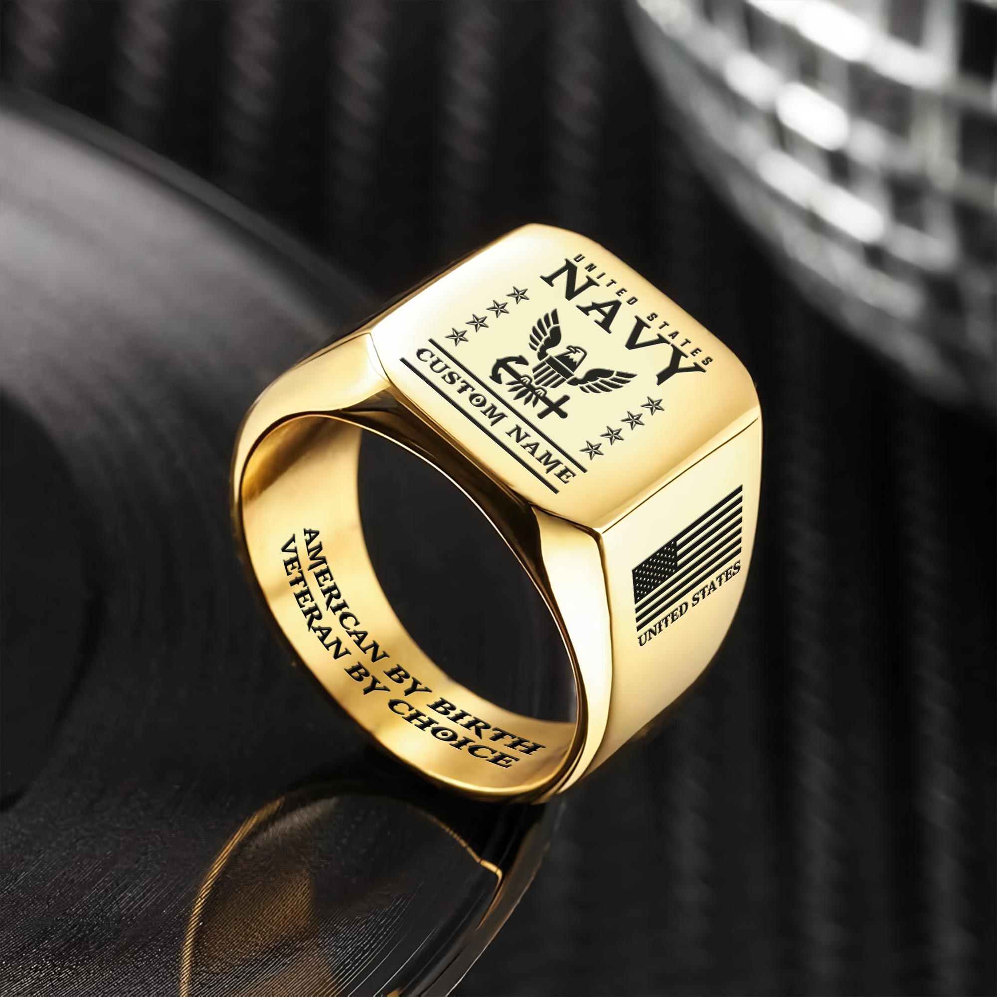 US Navy, Honor - Courage - Commitment - Engraved Men's Ring - Image 2