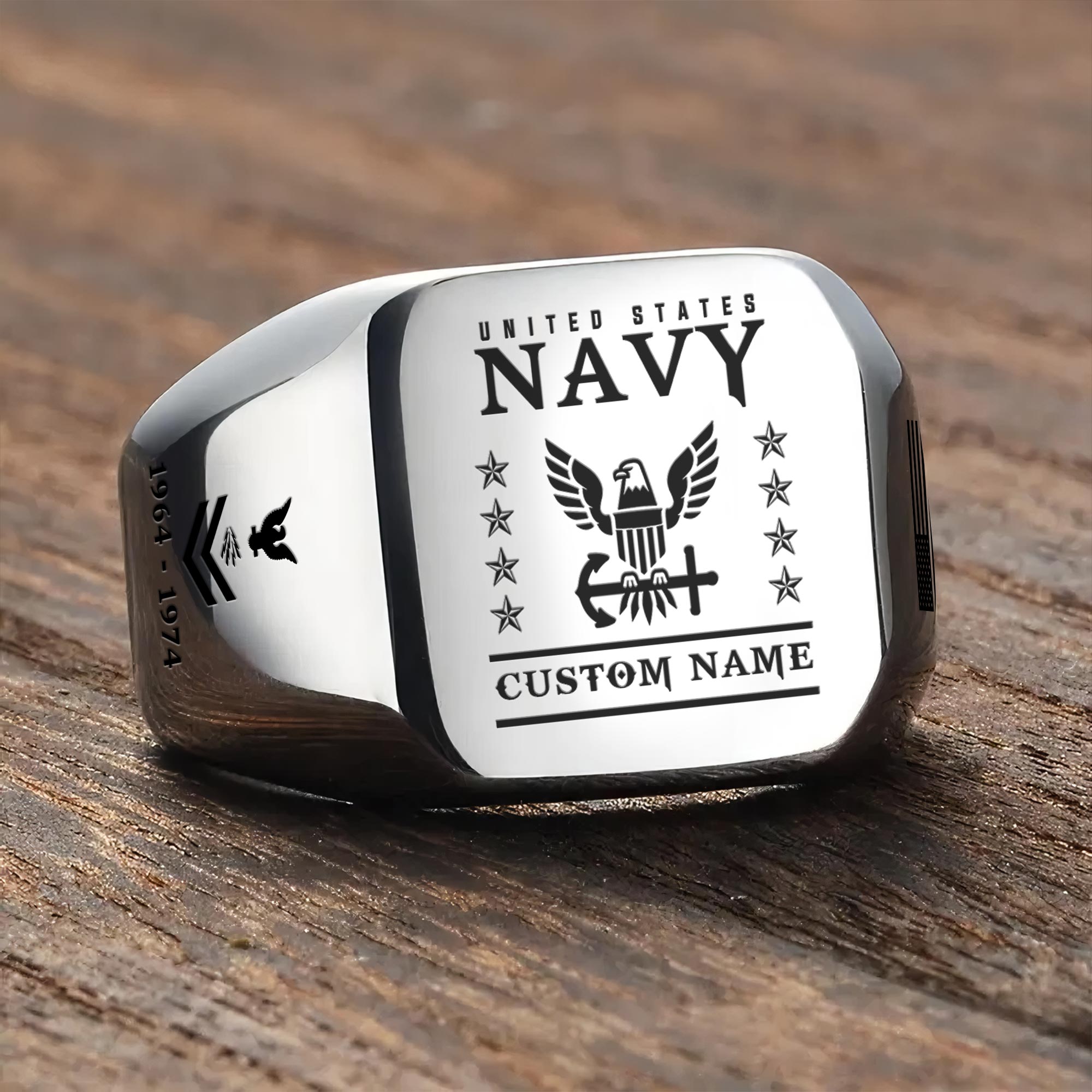 US Navy, Honor - Courage - Commitment - Engraved Men's Ring - Image 3