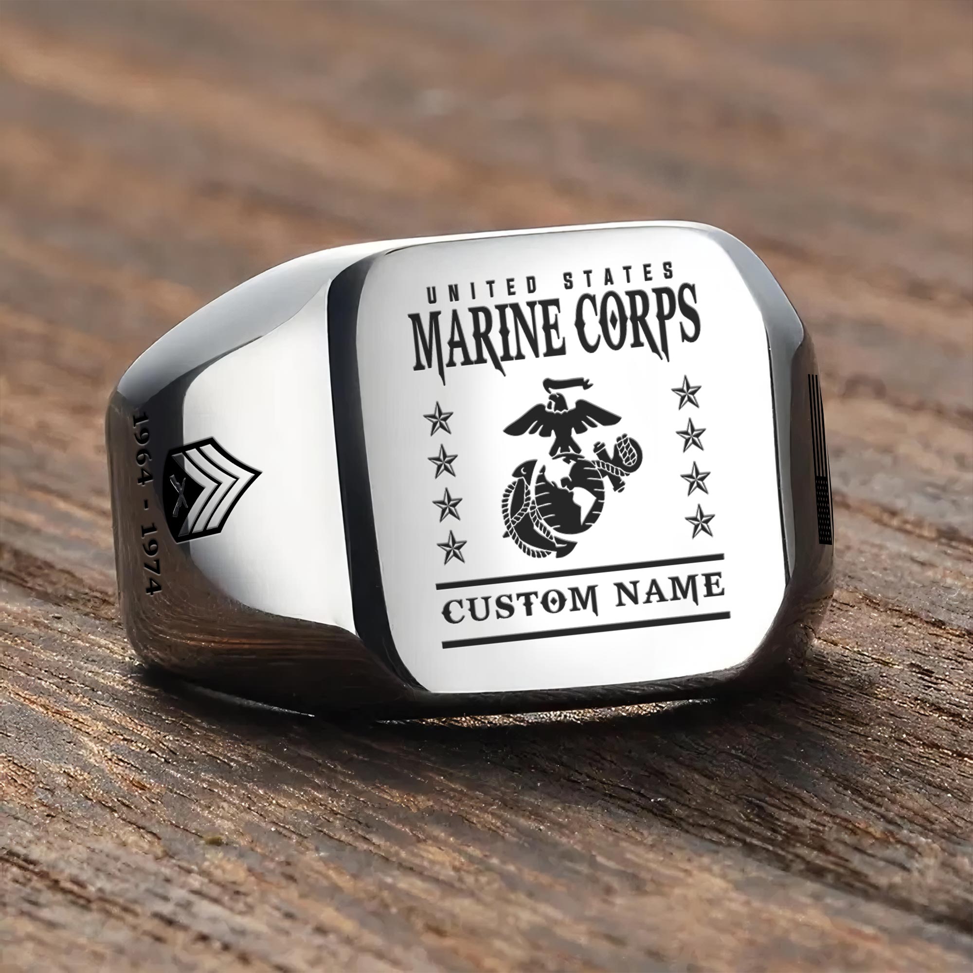 US Marine Corps, Defender of Freedom - Engraved Men's Ring - Image 3