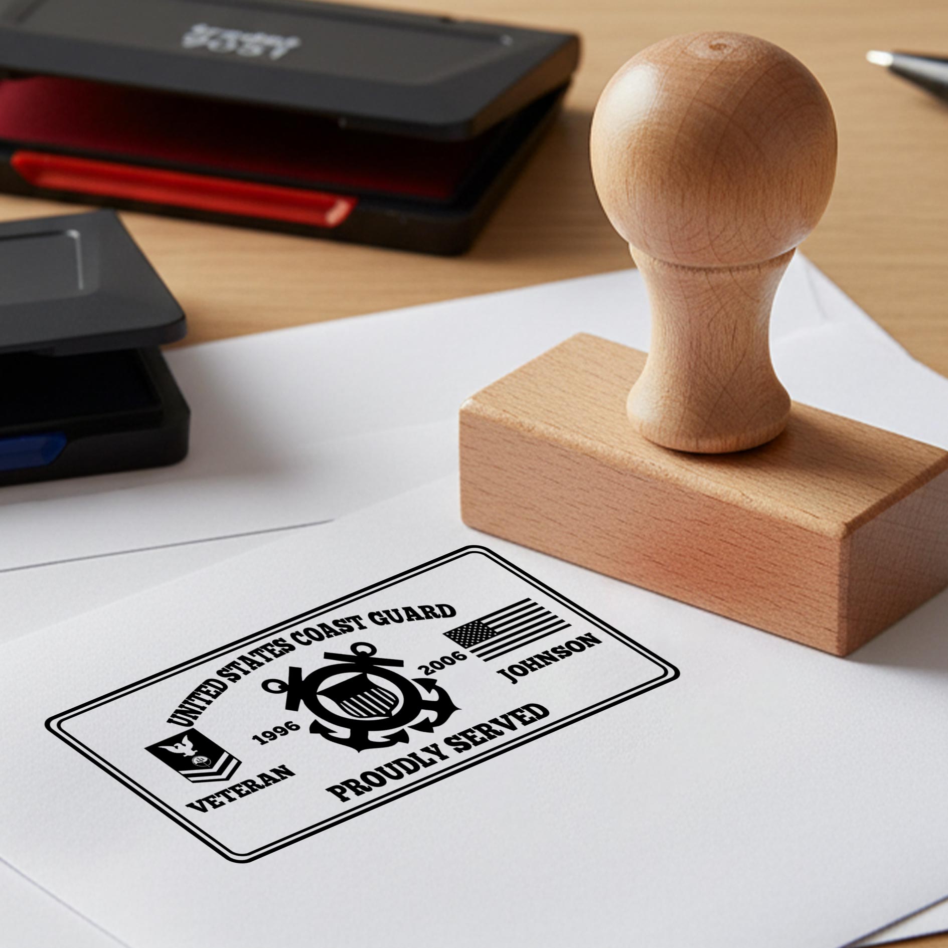 US Coast Guard, Duty, Honor, Country - Personalized Military Rectangular Wooden Stamp - Image 2