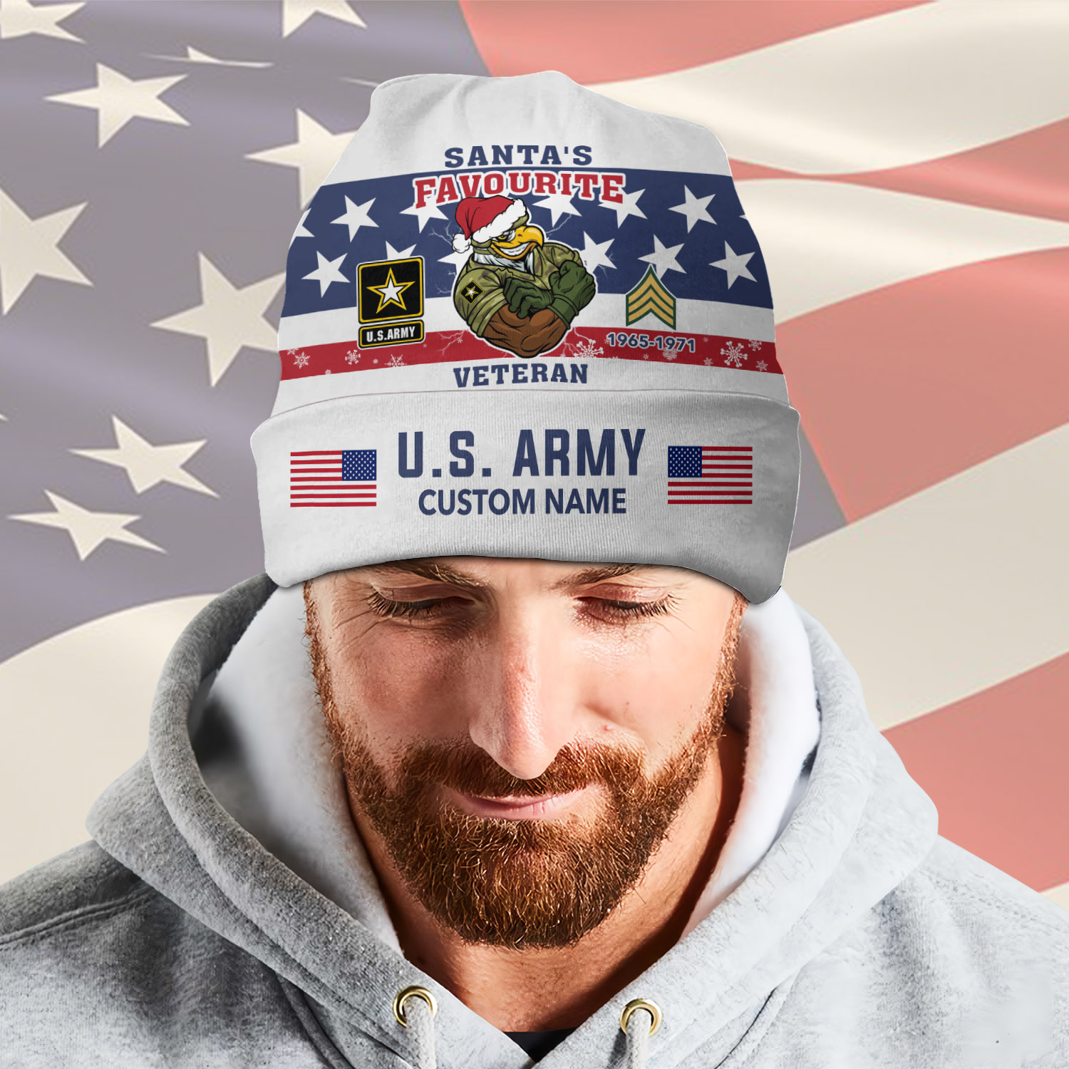 US Army, Land Of The Free, Because Of The Brave - Full-Printed Beanie Hat - Image 2