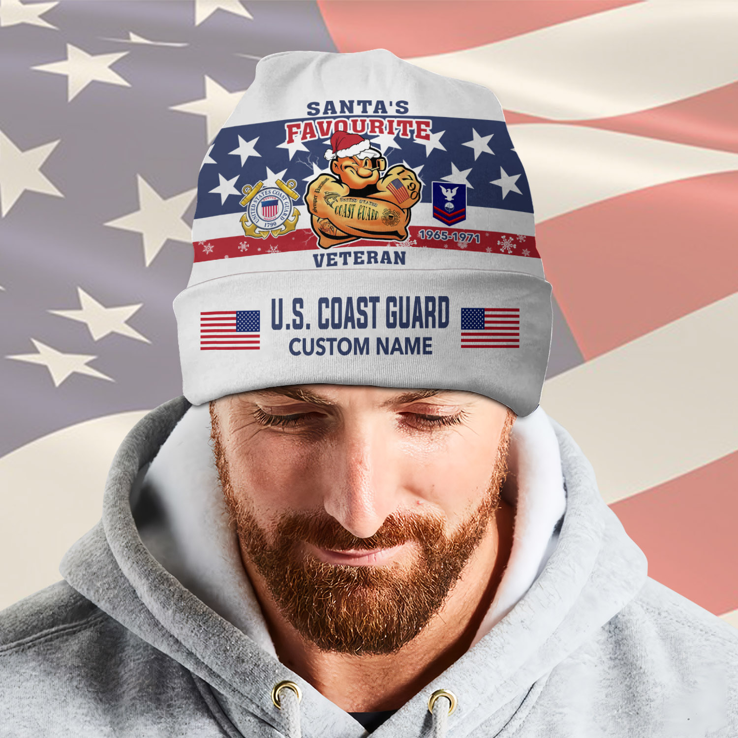 US Coast Guard, Once A Coastie, Always A Coastie - Full-Printed Beanie Hat - Image 2