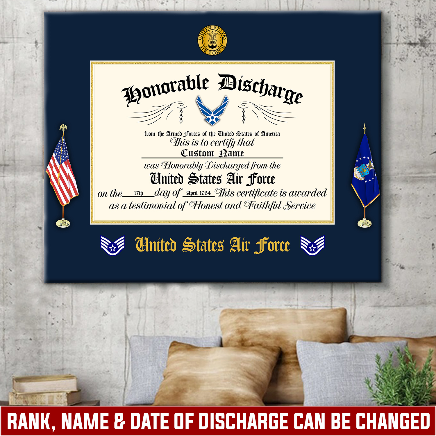 US Air Force, E 4 Air Force Sergeant - Canvas (With Frame) 10x8in