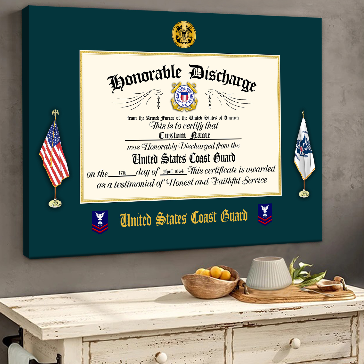 US Coast Guard, E 8 Gold - Canvas (With Frame) 10x8in - Image 2