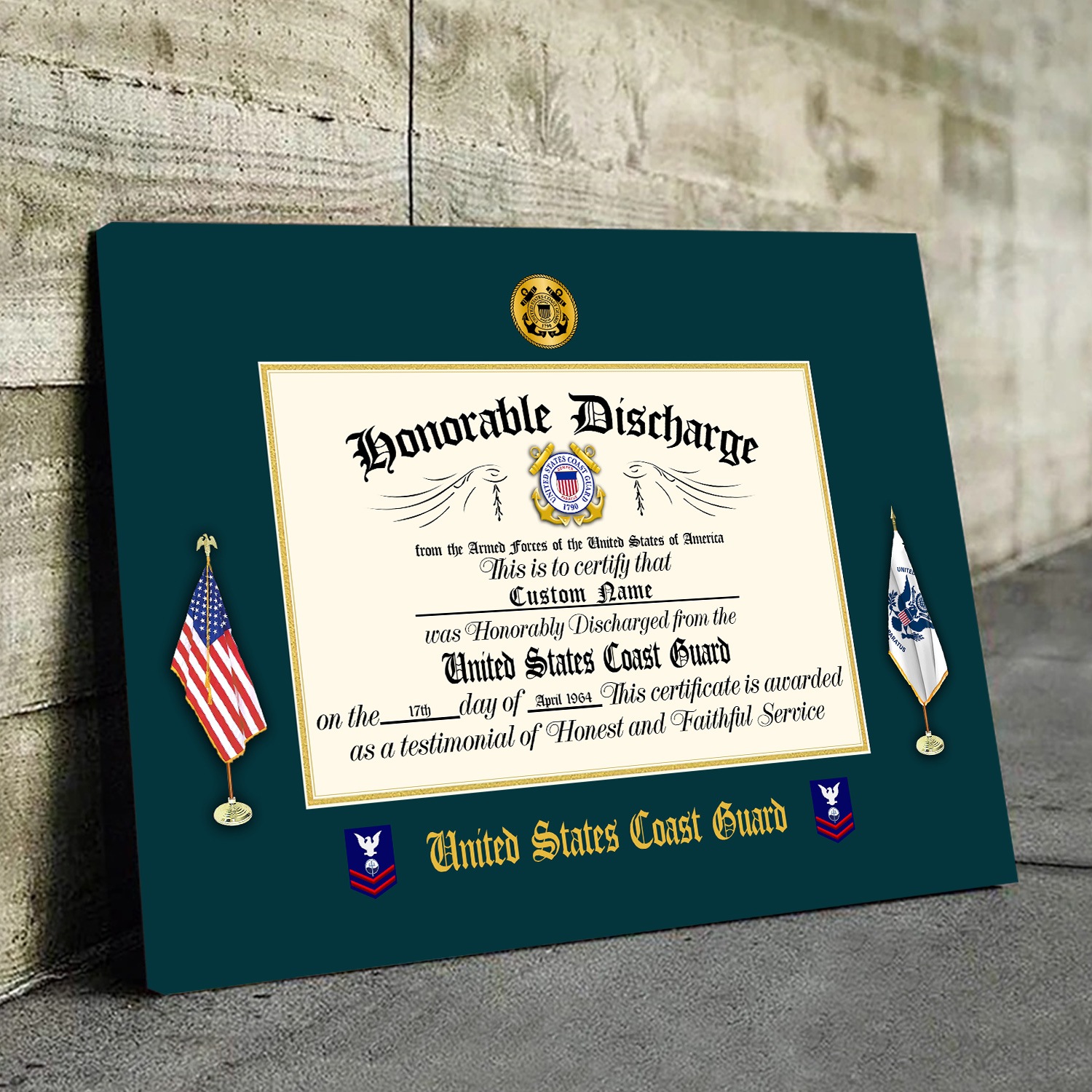 US Coast Guard, E 8 Gold - Canvas (With Frame) 10x8in - Image 3