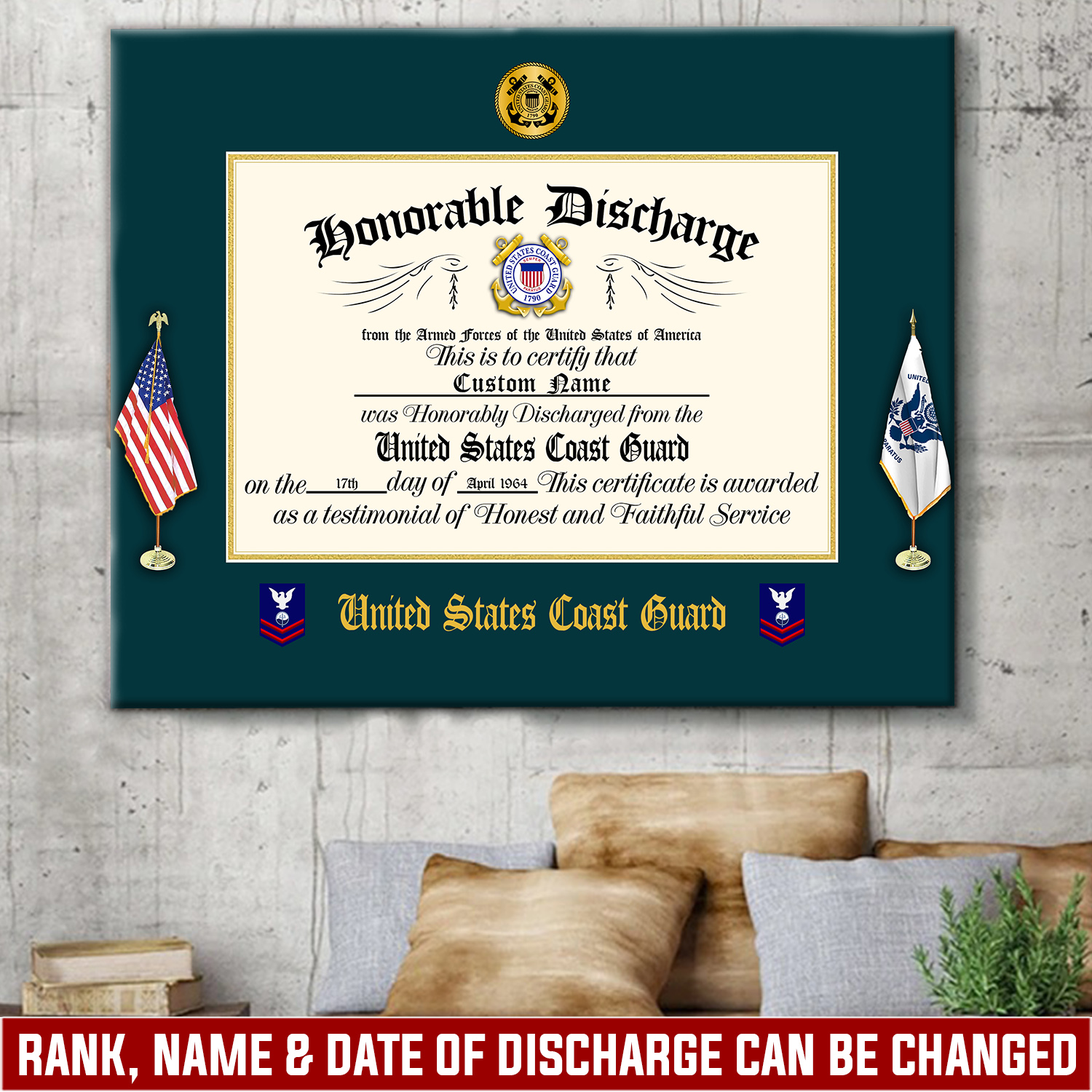 US Coast Guard, E 8 Gold - Canvas (With Frame) 10x8in