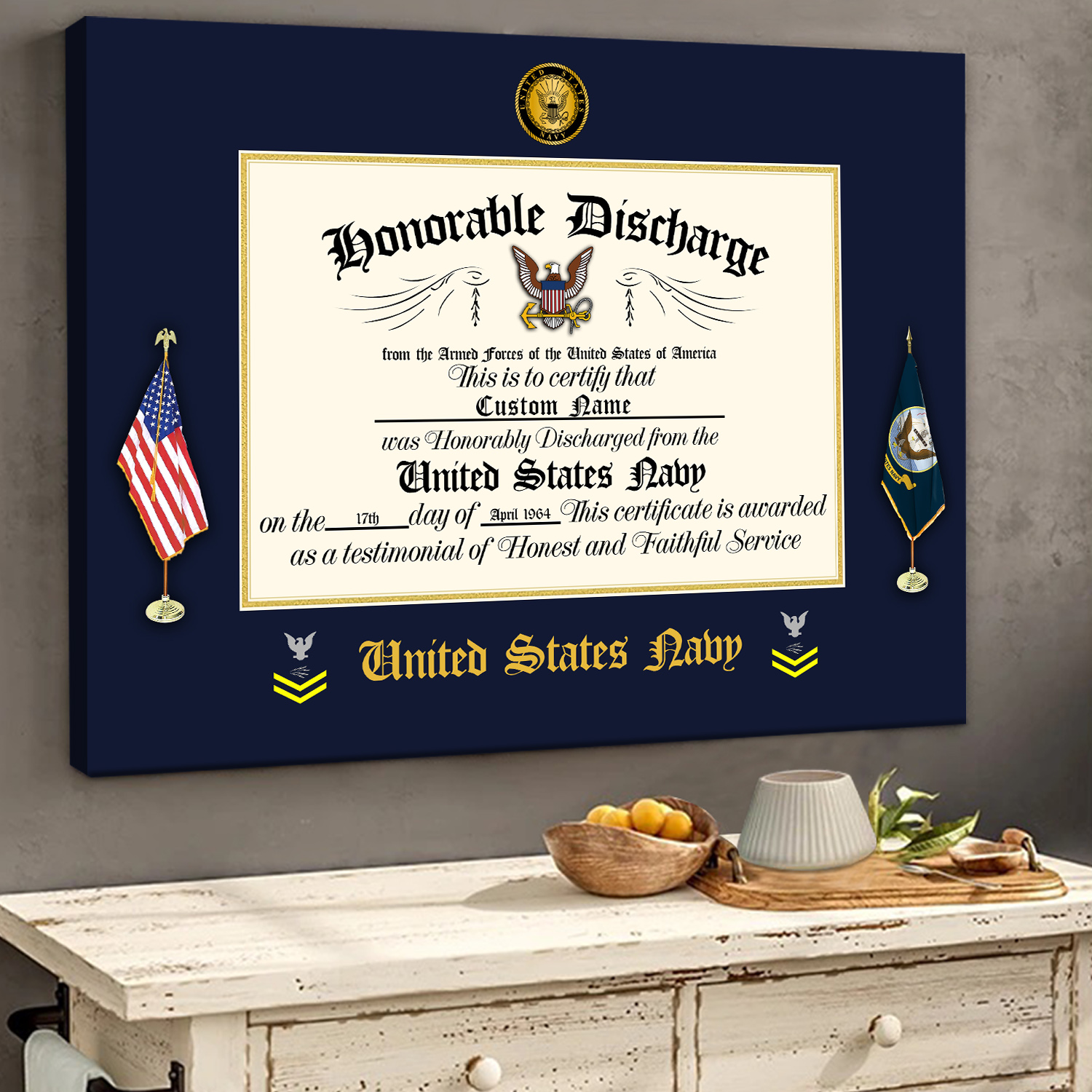 US Navy, Honor - Courage - Commitment - Canvas (With Frame) 10x8in - Image 2