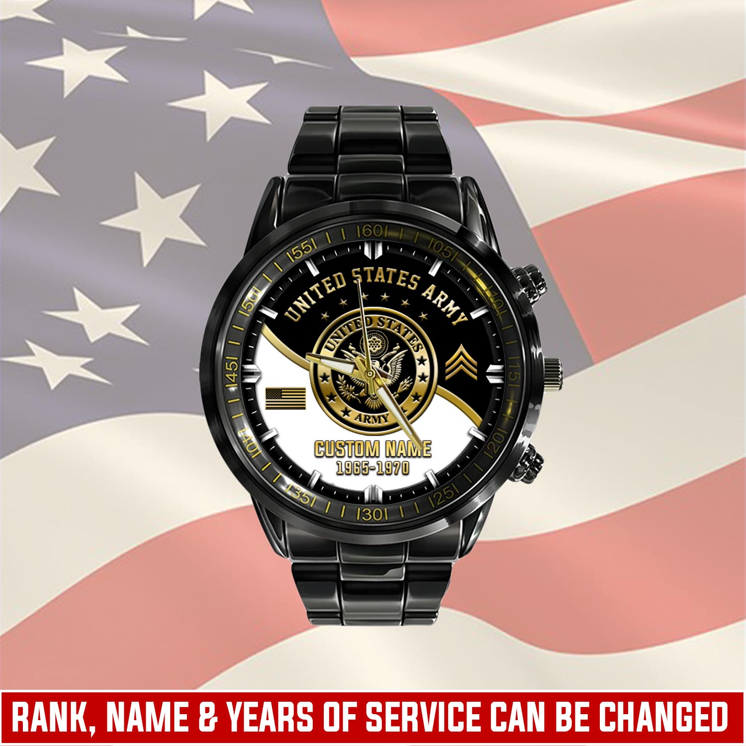 US Army, Freedom Isn't Free - Black Stainless Steel Watch