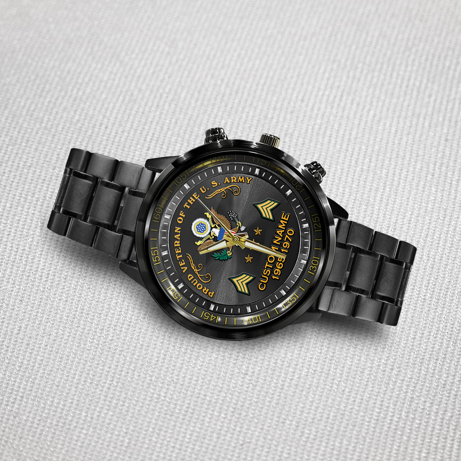 US Army, Proud Veteran - Black Stainless Steel Watch - Image 3
