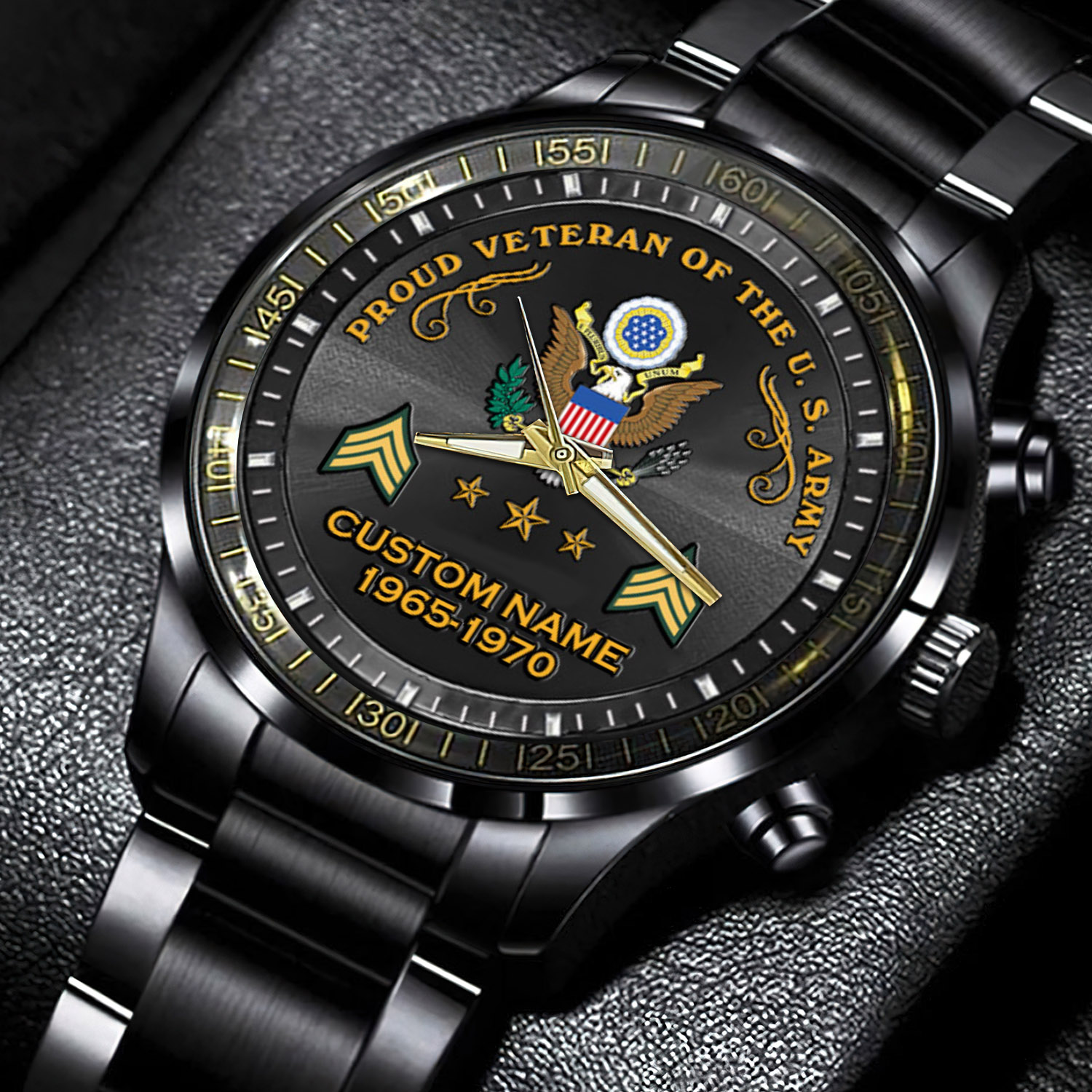 US Army, Proud Veteran - Black Stainless Steel Watch - Image 4