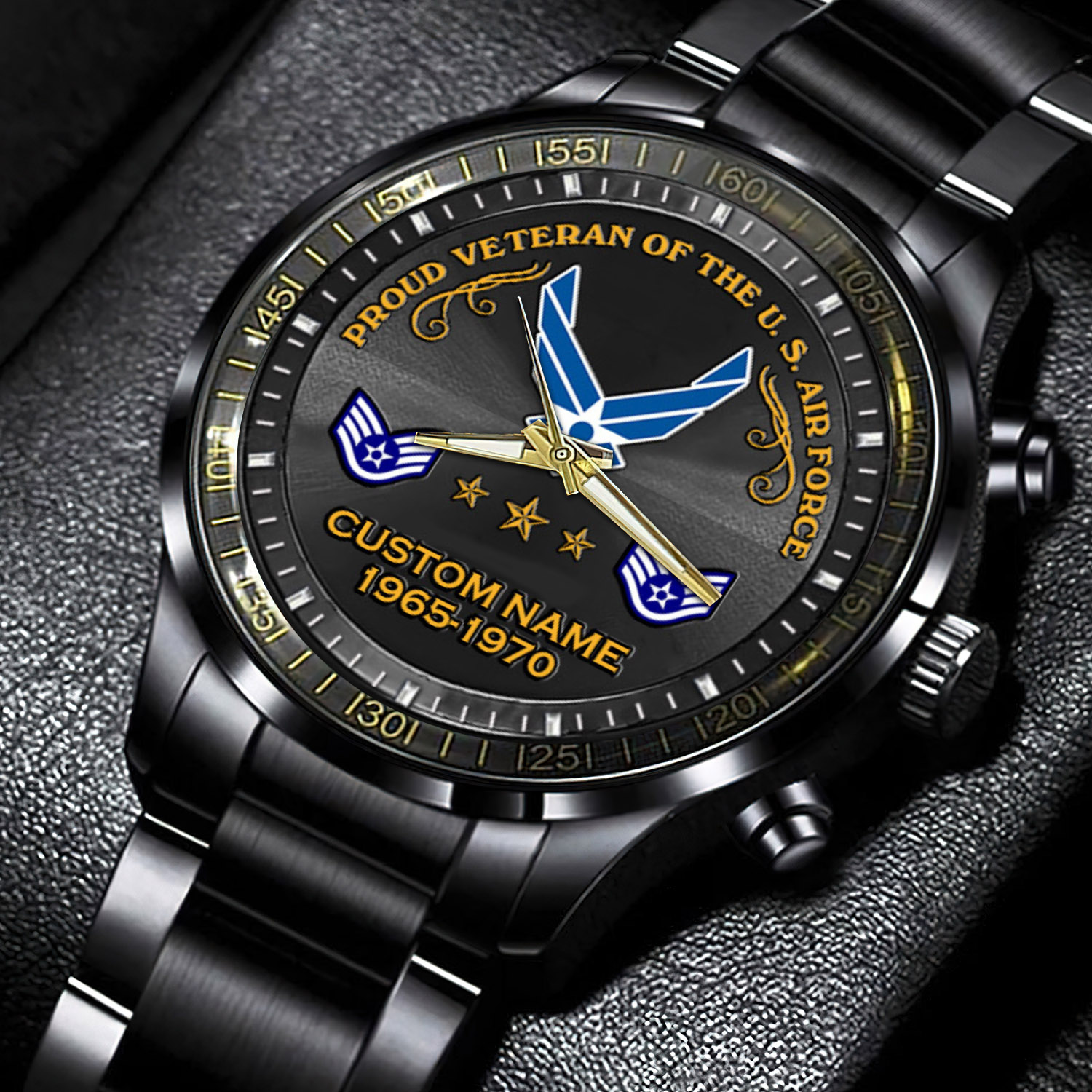 US Air Force, American By Birth, Veteran By Choice - Black Stainless Steel Watch - Image 4