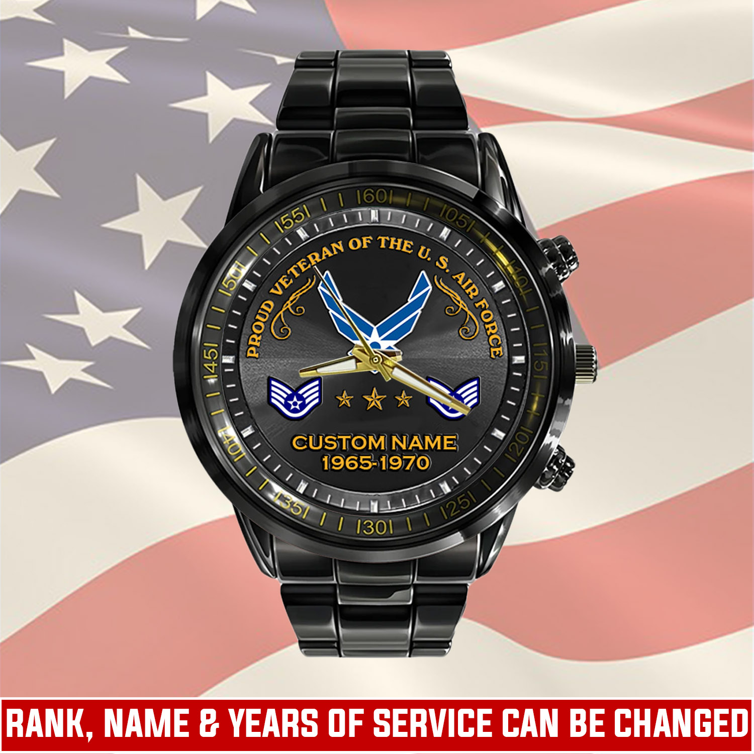 US Air Force, American By Birth, Veteran By Choice - Black Stainless Steel Watch