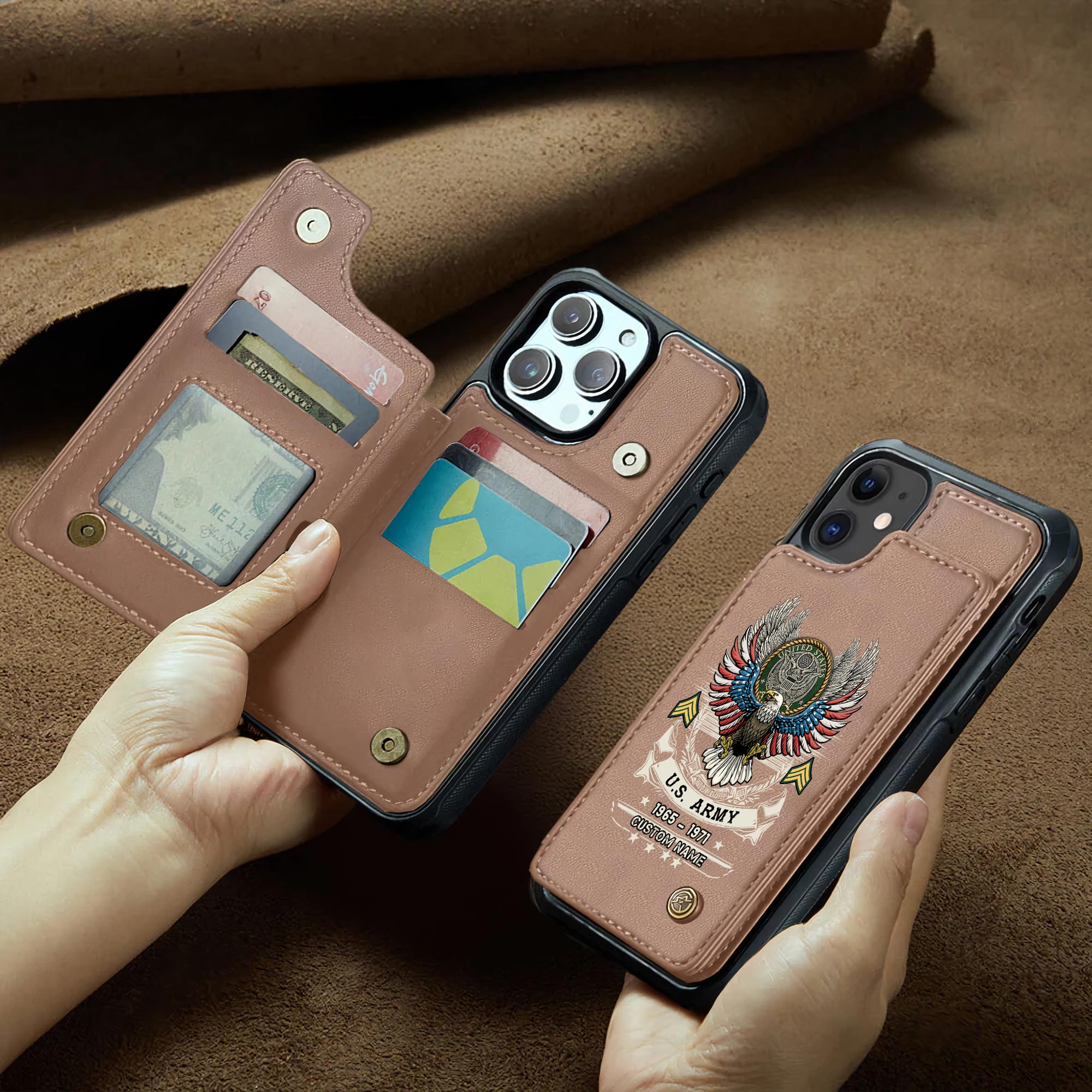 US Army, E 4 Army Specialist - Leather Flip Phone Case - Image 2