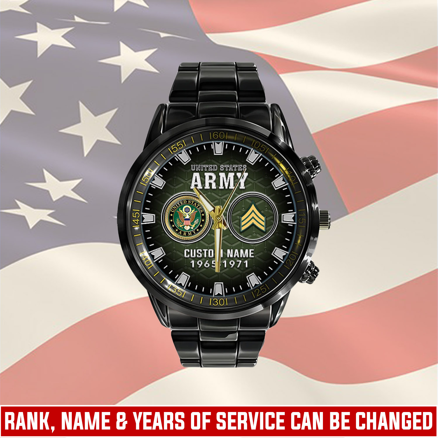 US Army, Proud To Have Served - Black Stainless Steel Watch