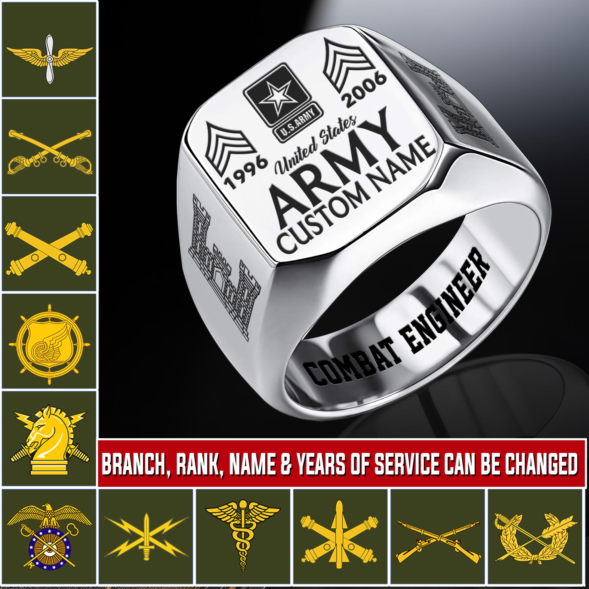 Army Branch, I Walked The Walk - Engraved Men's Ring