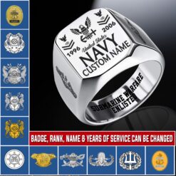 Navy Badge, Remember - Honor - Respect - Engraved Men's Ring