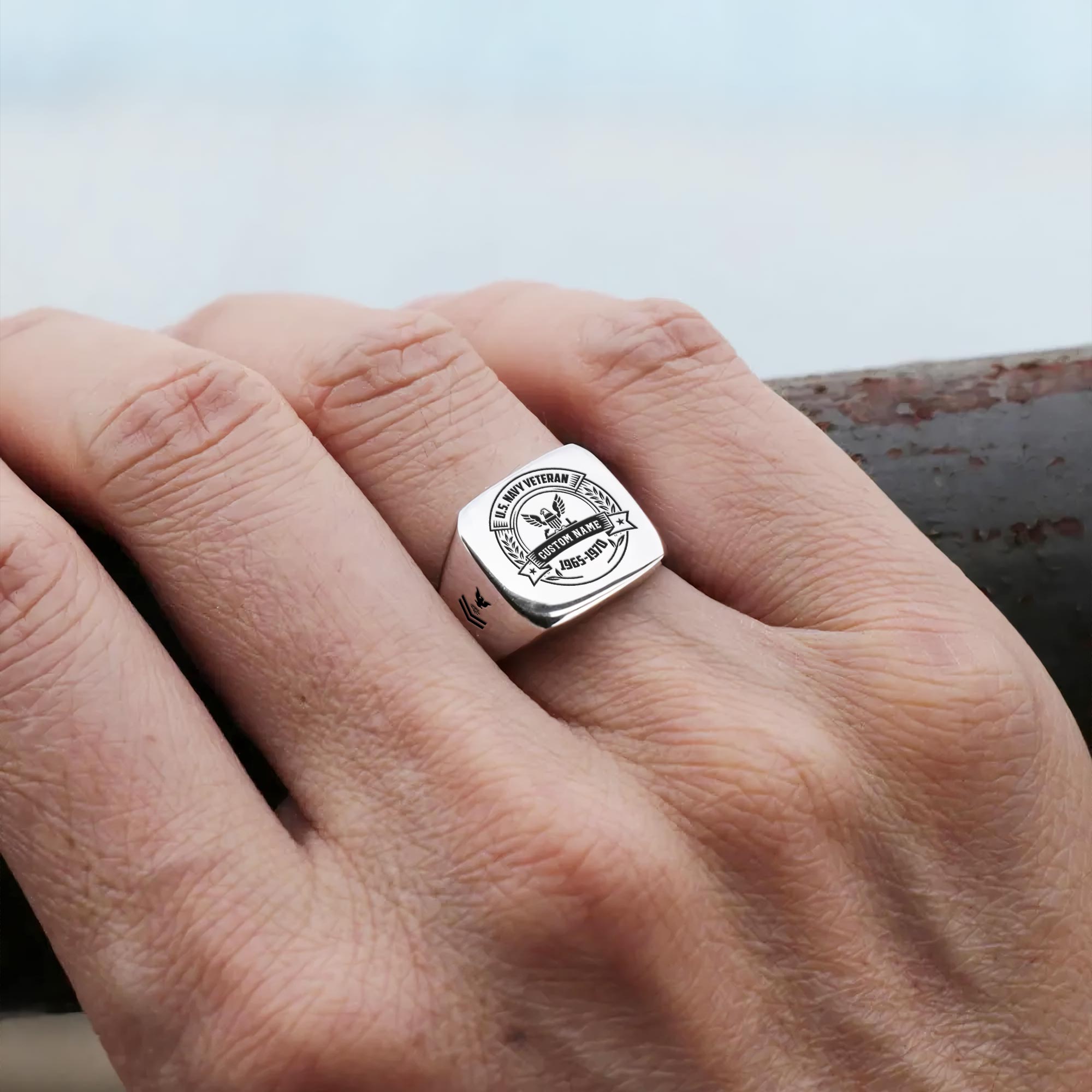 US Navy, Defender of Freedom - Engraved Men's Ring - Image 6