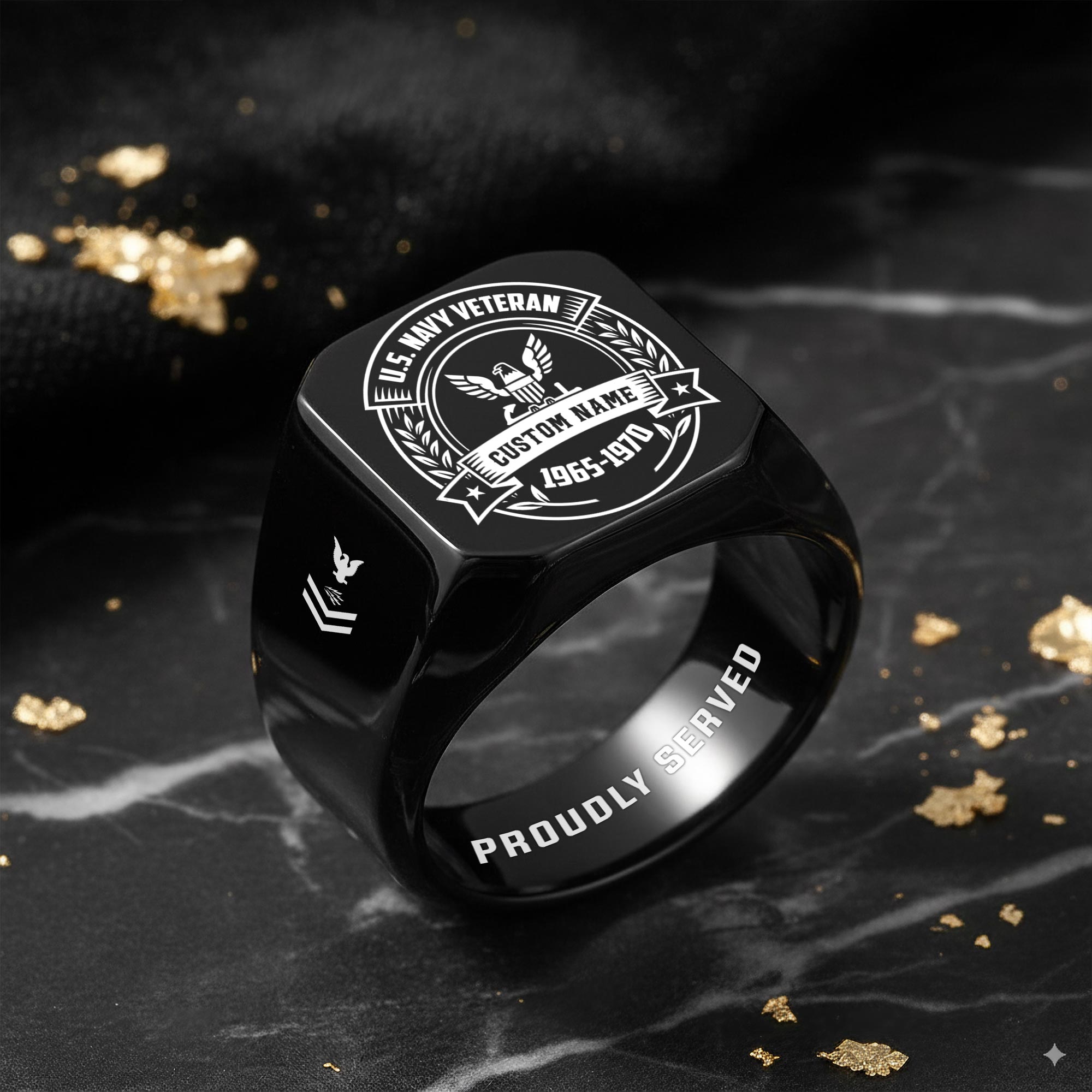 US Navy, Defender of Freedom - Engraved Men's Ring - Image 8