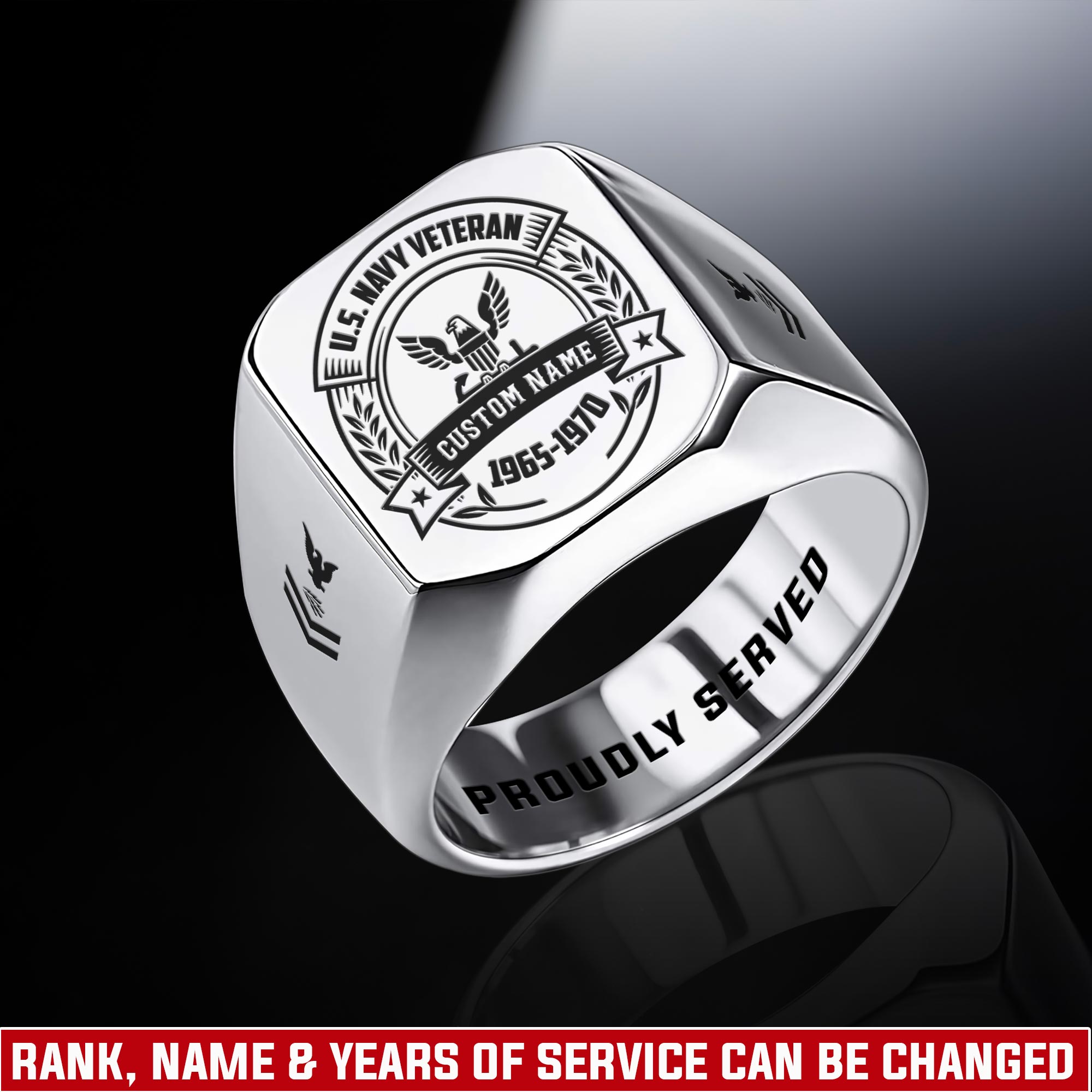 US Navy, Defender of Freedom - Engraved Men's Ring