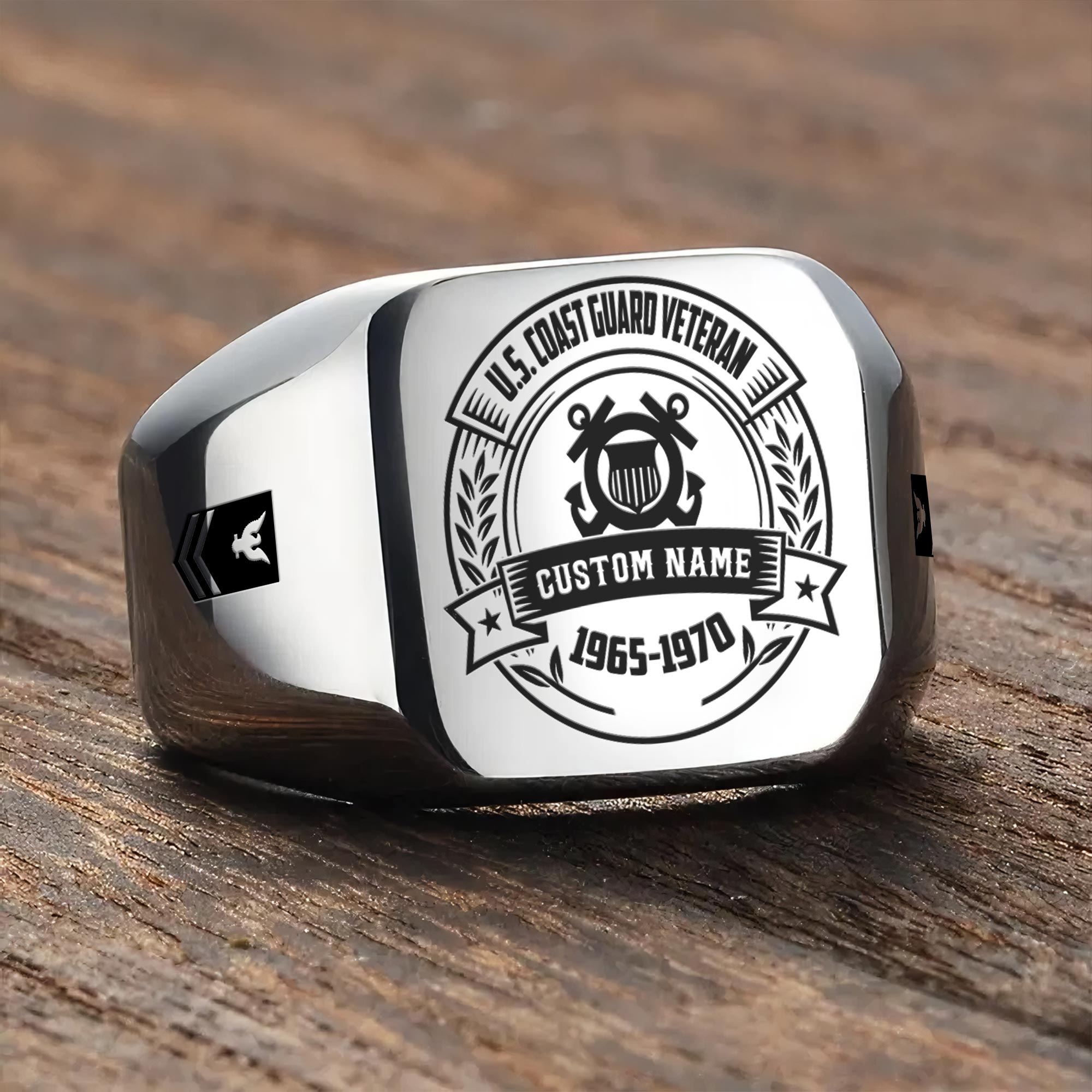 US Coast Guard, E 7 Gold - Engraved Men's Ring - Image 3