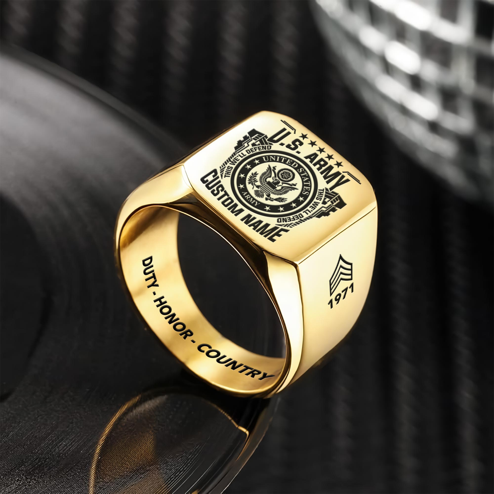 US Army, E 4 Army Corporal - Engraved Men's Ring - Image 2