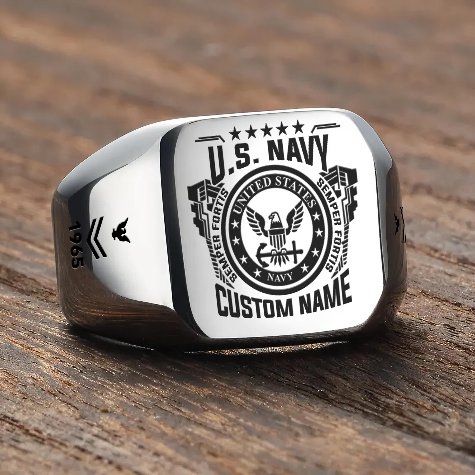 US Navy, E 3 Blue - Engraved Men's Ring - Image 3