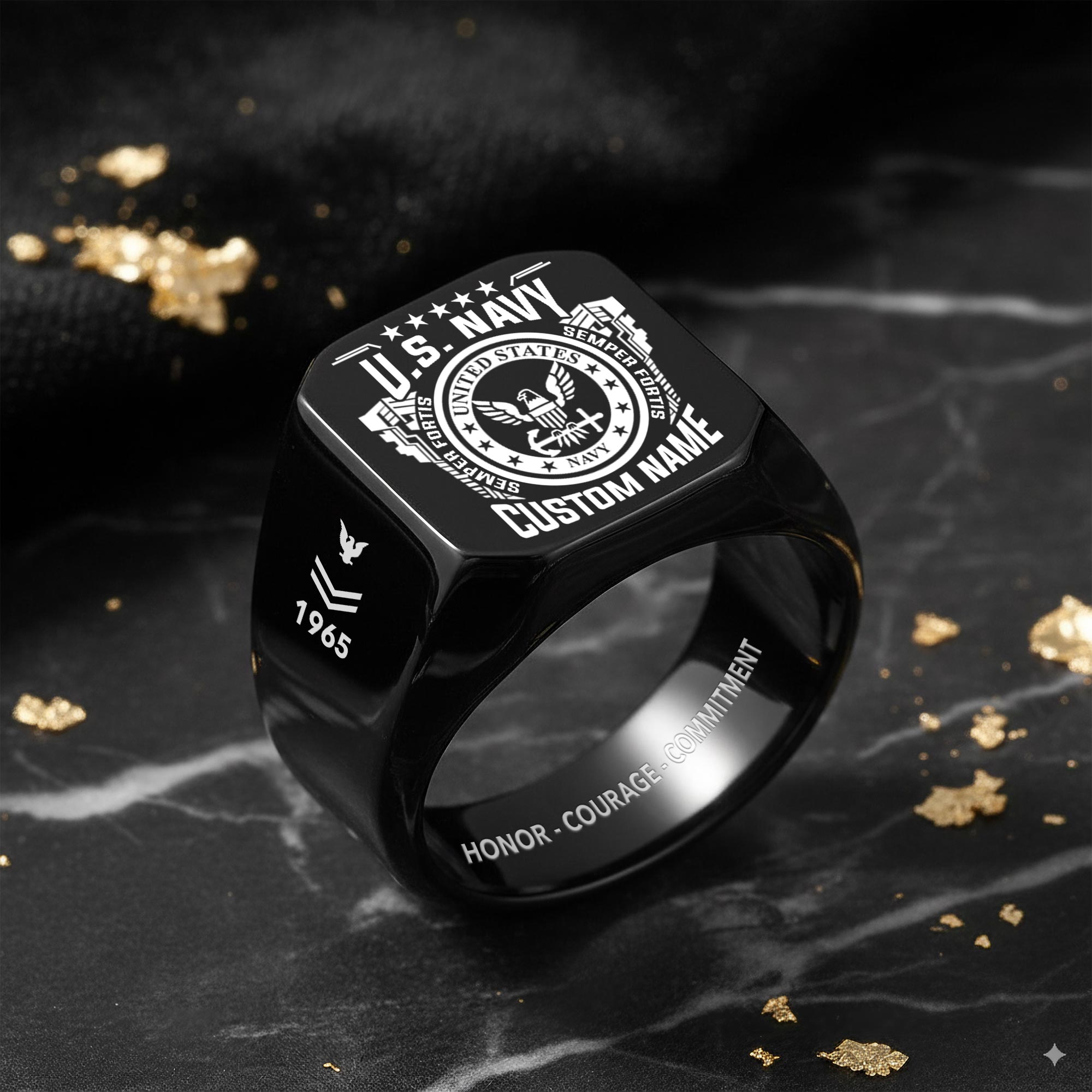 US Navy, E 3 Blue - Engraved Men's Ring - Image 8