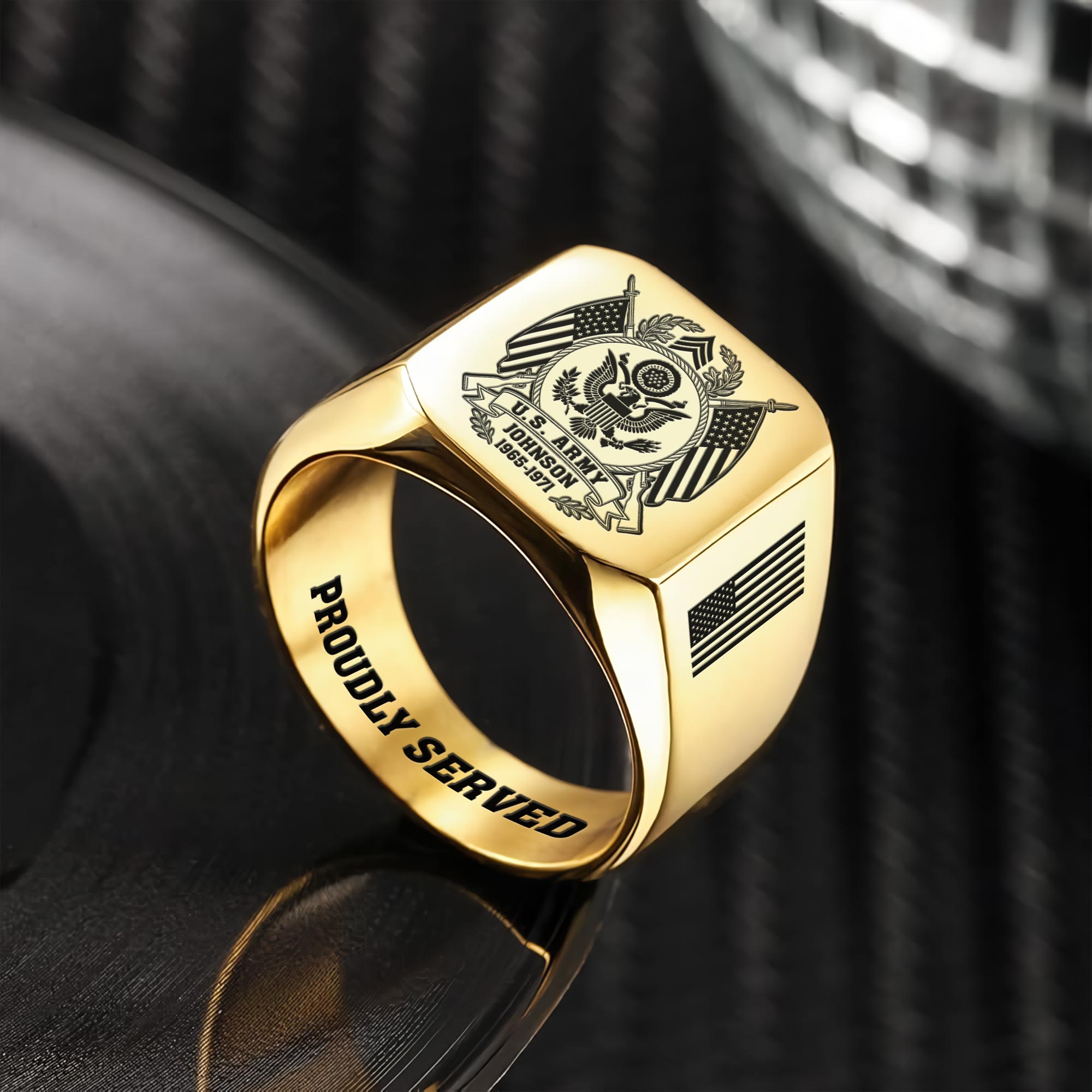 US Army, E 5 Army Specialist - Engraved Men's Ring - Image 2