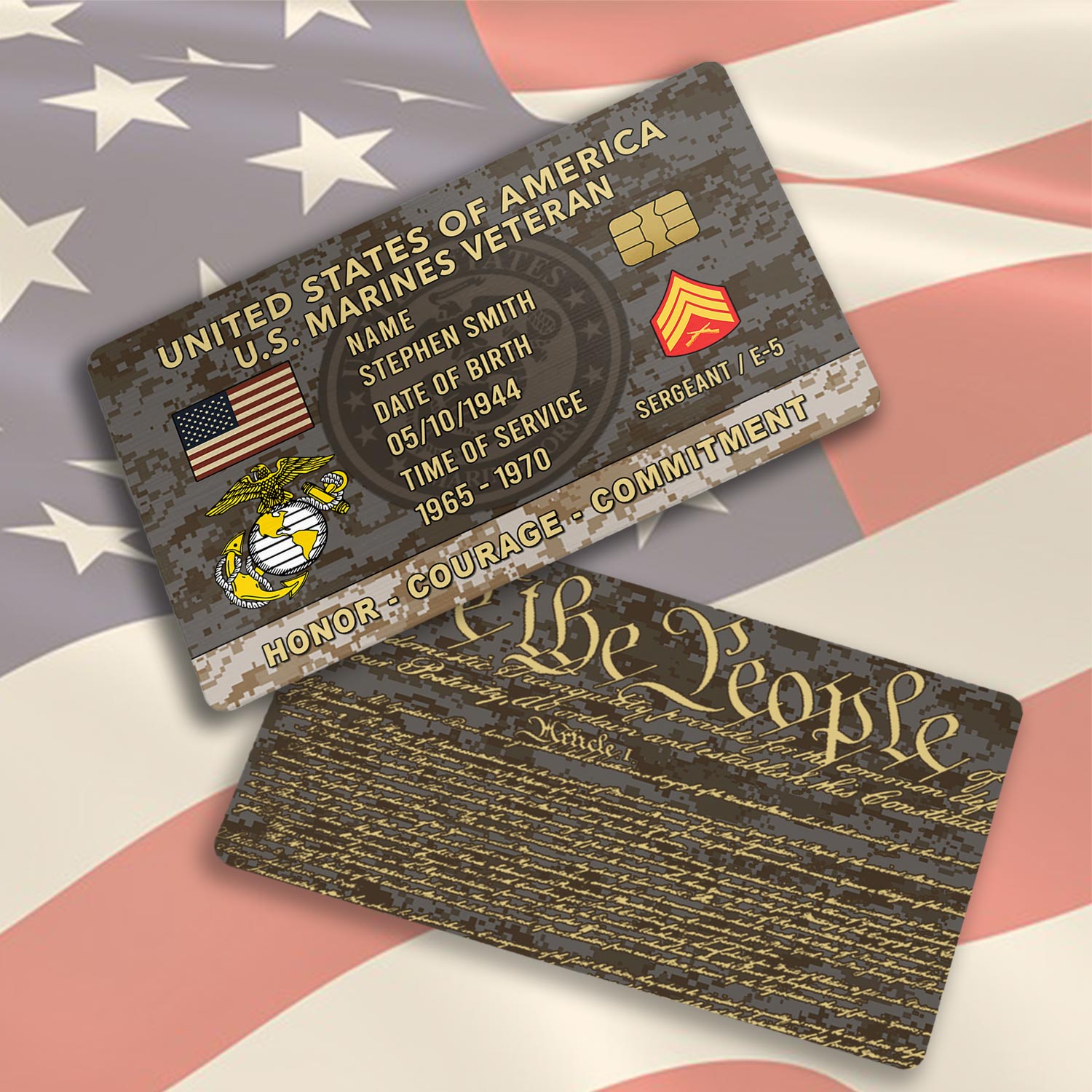 US Marine Corps, Honor, Duty, Service - Printed Metal Card - Image 3