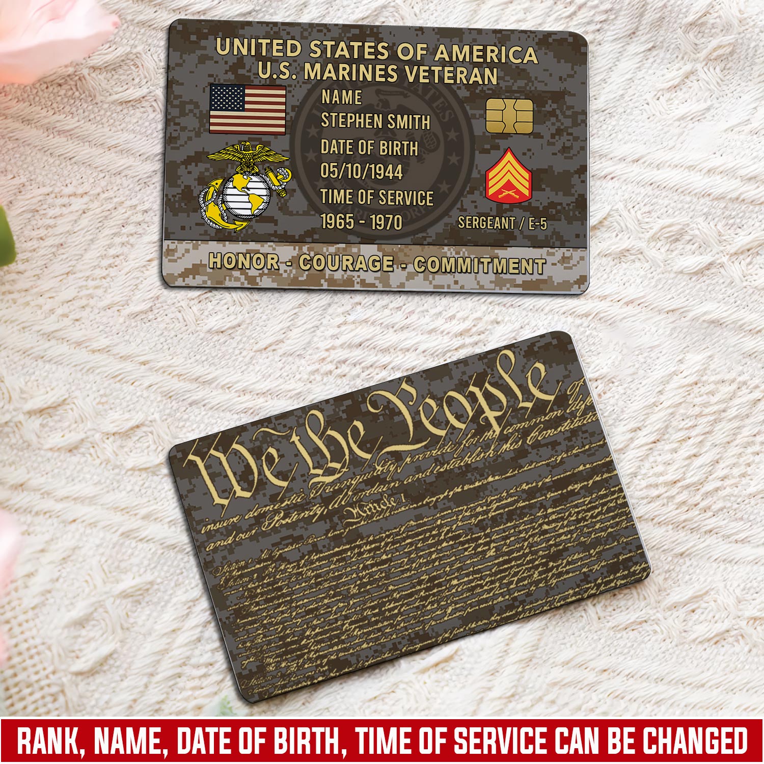 US Marine Corps, Honor, Duty, Service - Printed Metal Card