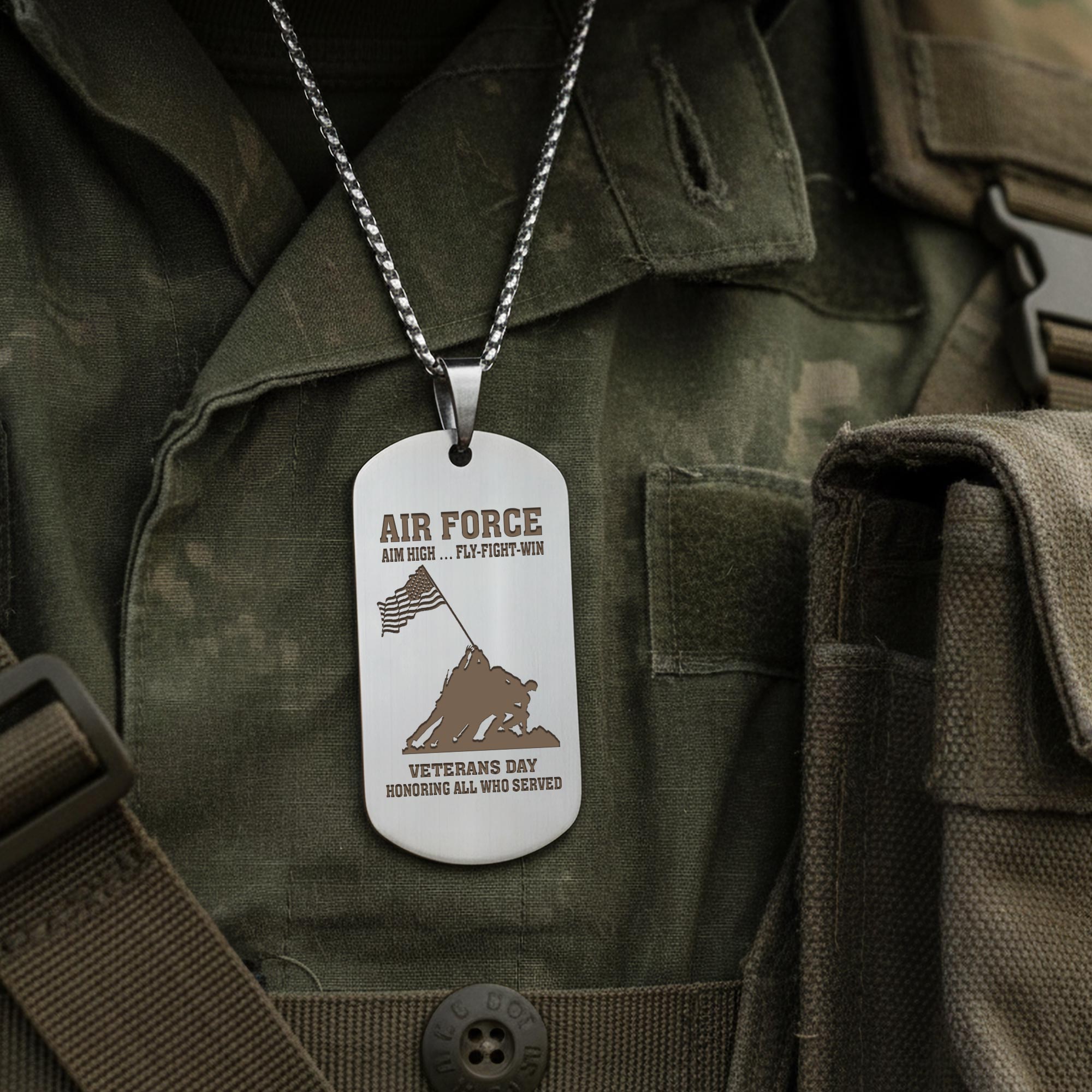 US Air Force, Honor, Duty, Service - Silver Engraved Dog Tag - Image 3