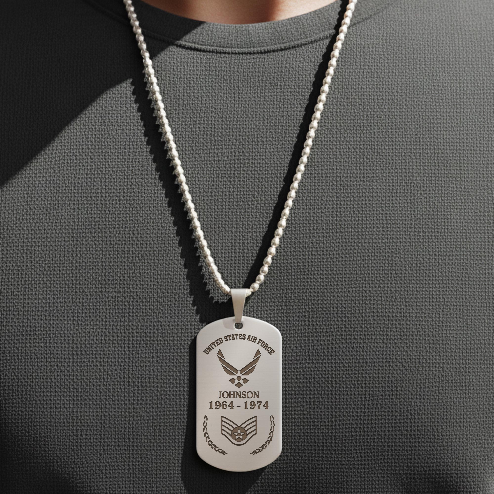 US Air Force, Honor, Duty, Service - Silver Engraved Dog Tag - Image 4