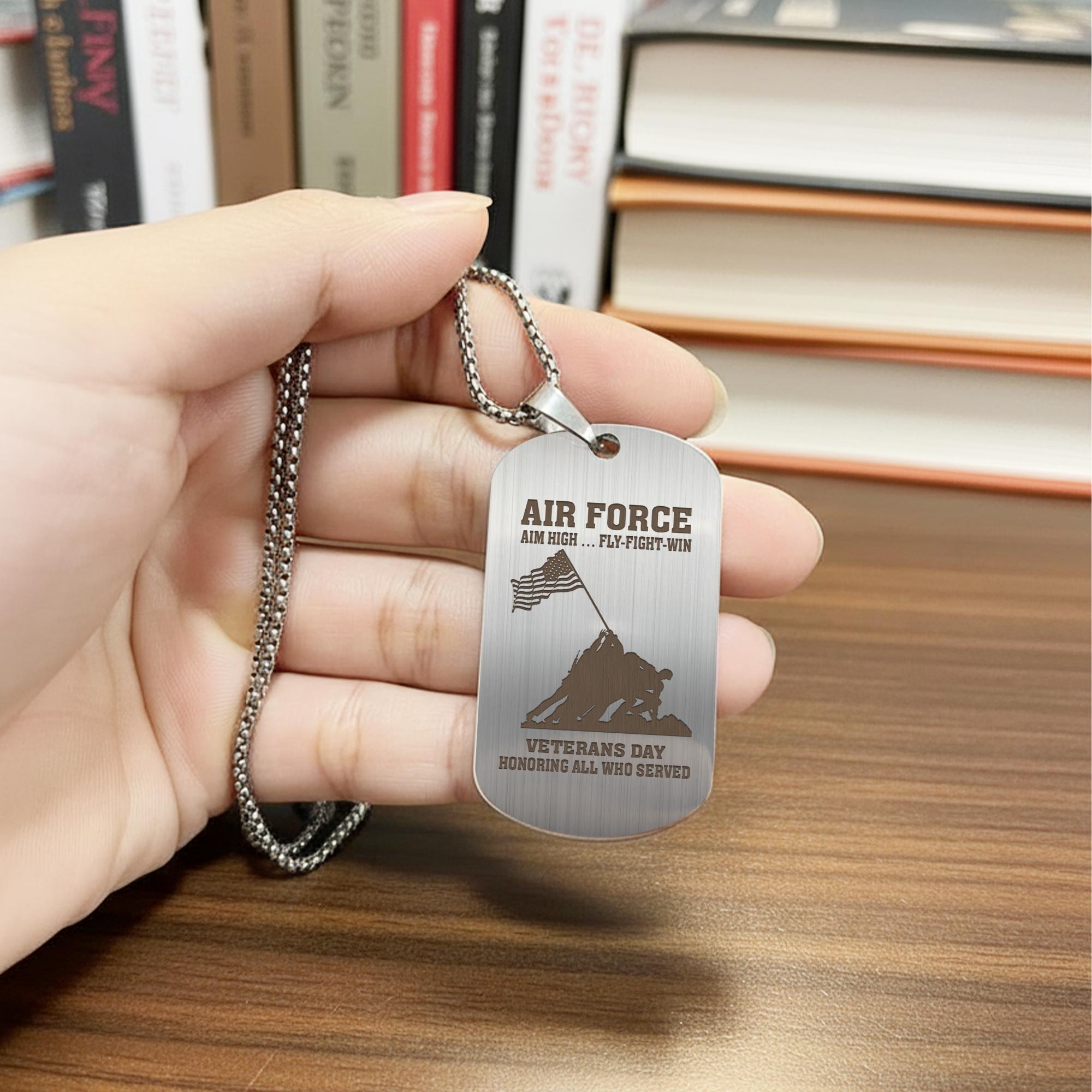 US Air Force, Honor, Duty, Service - Silver Engraved Dog Tag - Image 2