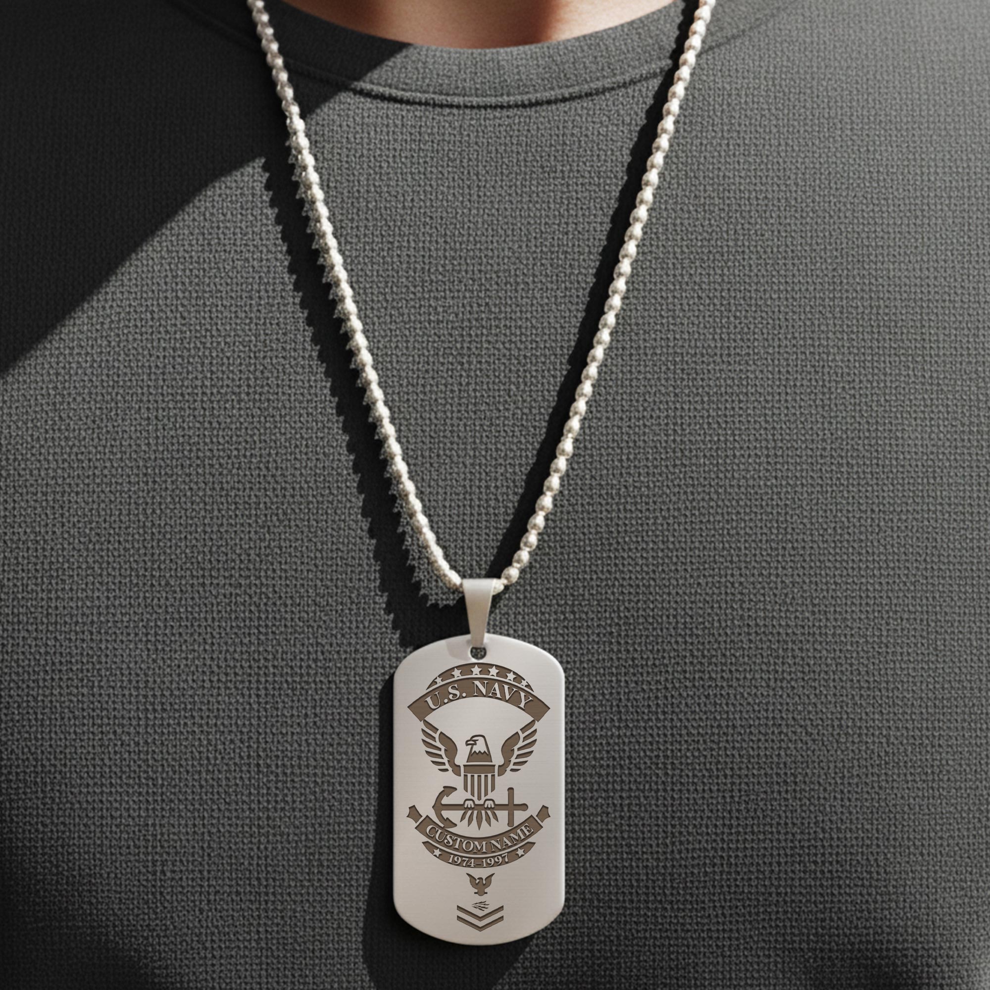 US Navy, E 3 Red - Silver Engraved Dog Tag - Image 4