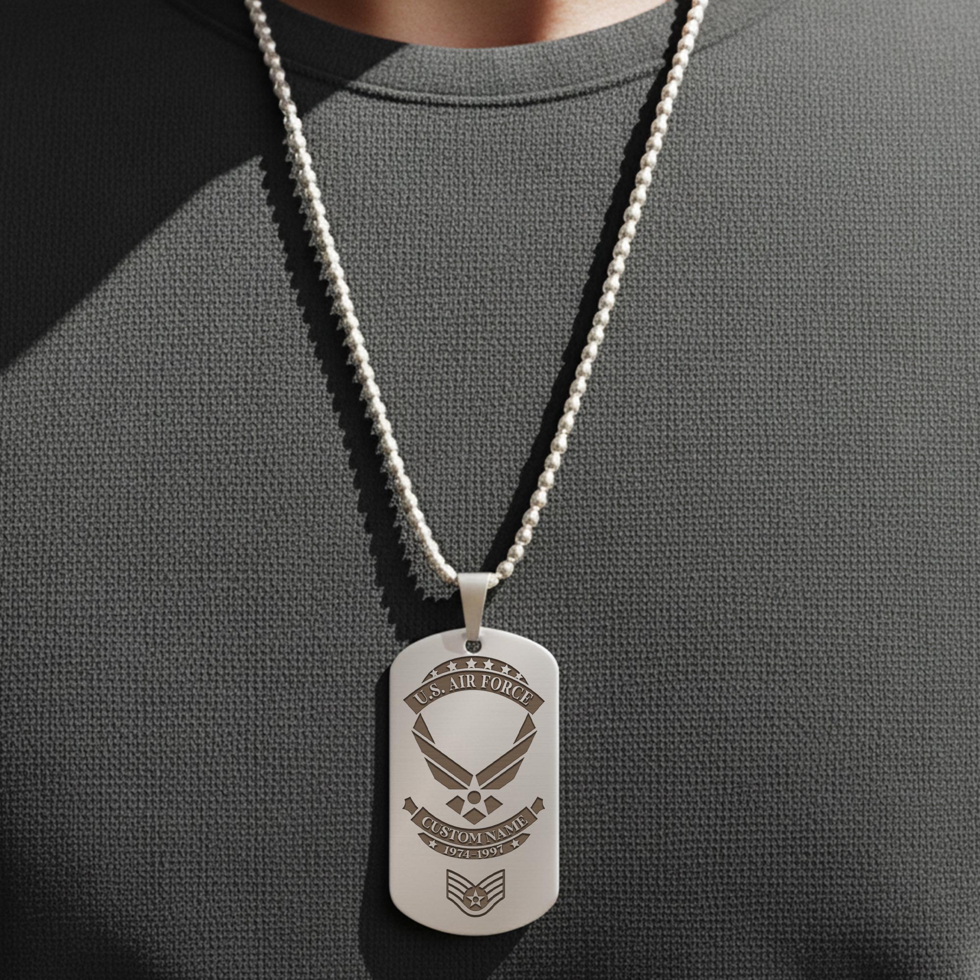 US Air Force, E 5 Air Force Staff Sergeant - Silver Engraved Dog Tag - Image 4