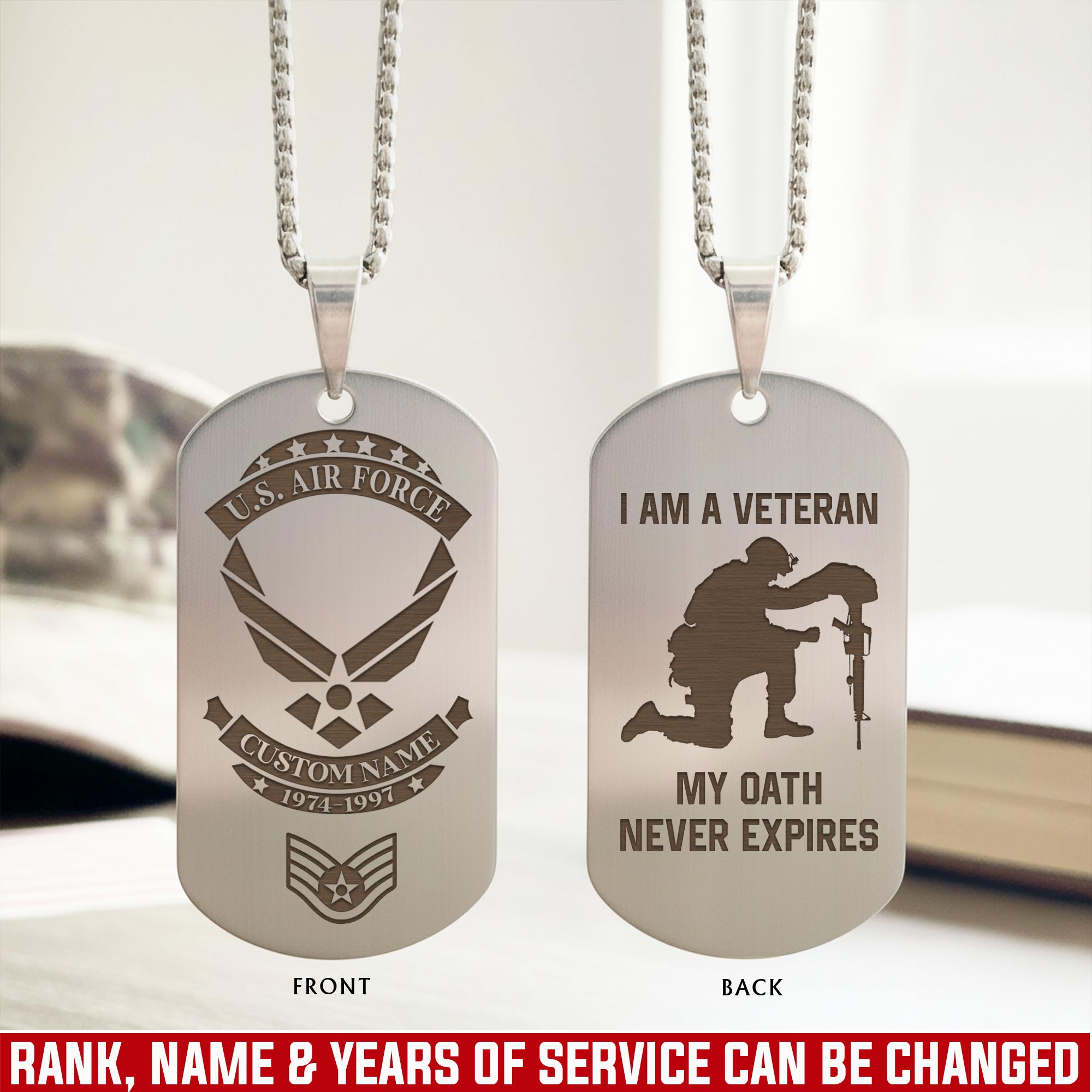 US Air Force, E 5 Air Force Staff Sergeant - Silver Engraved Dog Tag