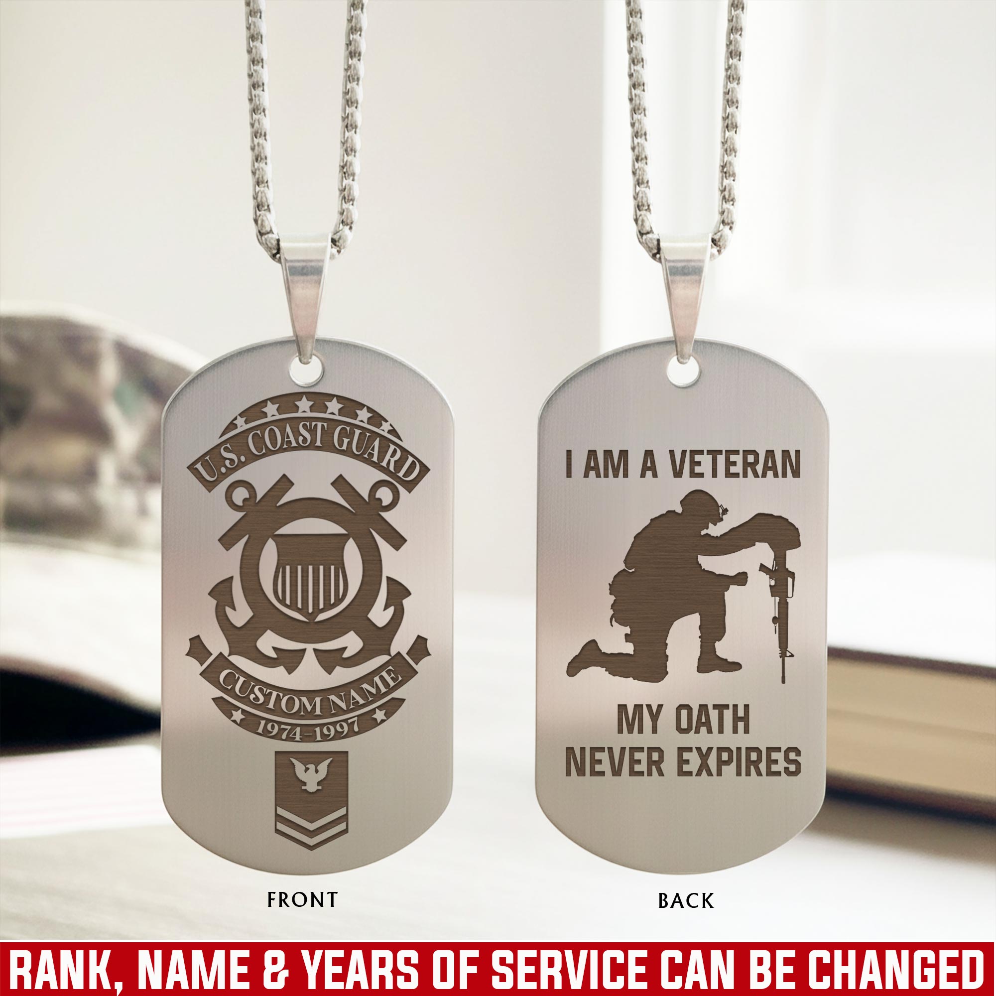 US Coast Guard, Honor The Fallen - Silver Engraved Dog Tag