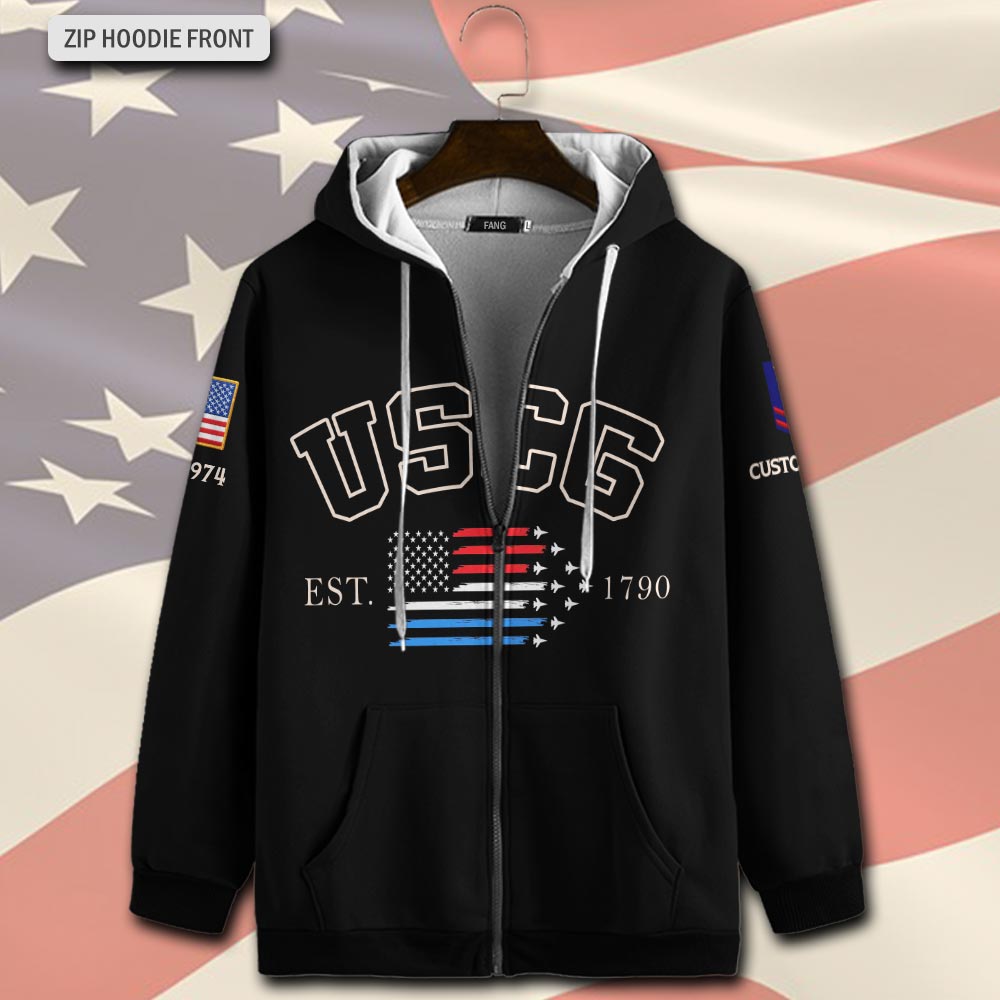 US Coast Guard, E 2 Blue - Zip Hoodie - Image 2