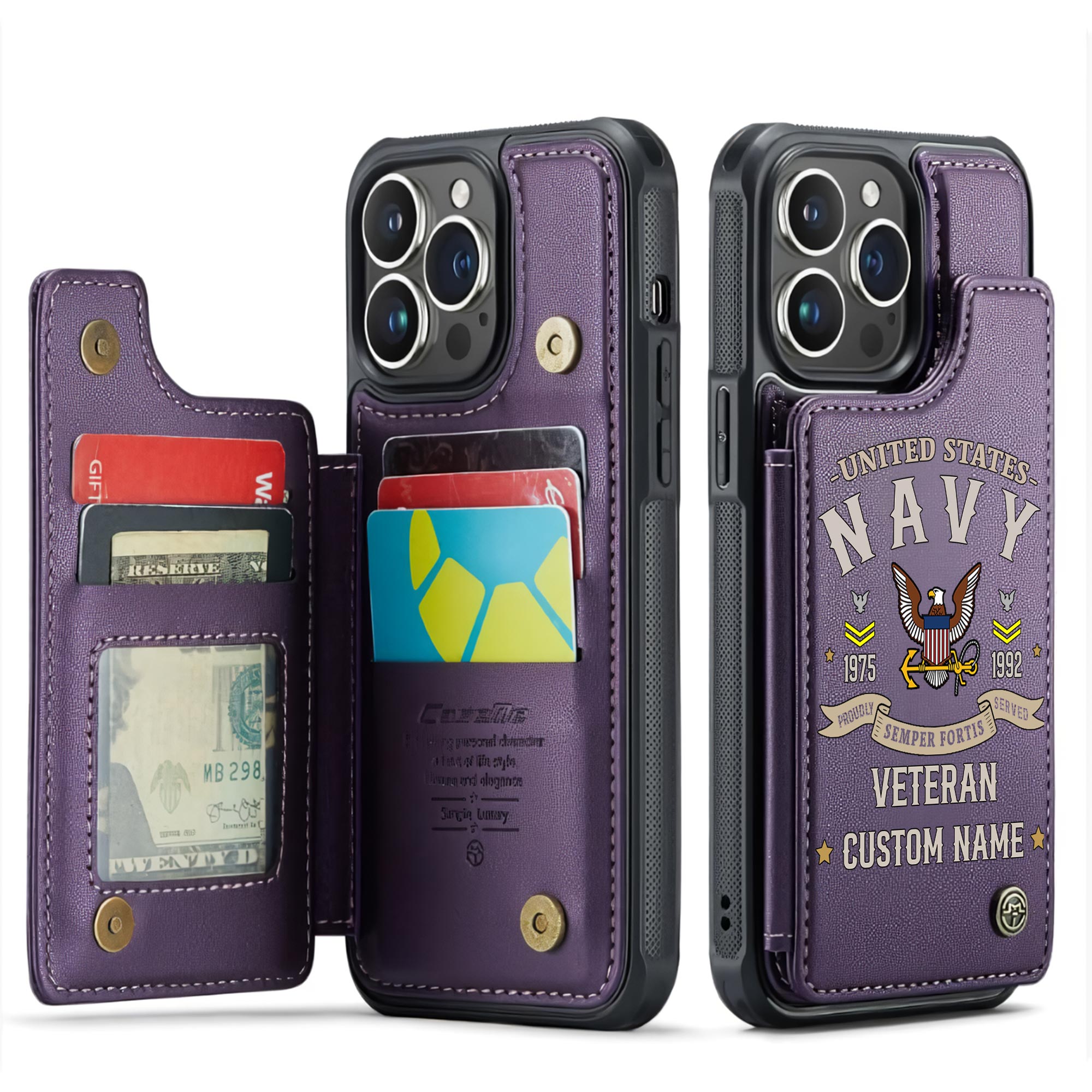 US Navy, Duty, Honor, Country - Leather Flip Phone Case - Image 6